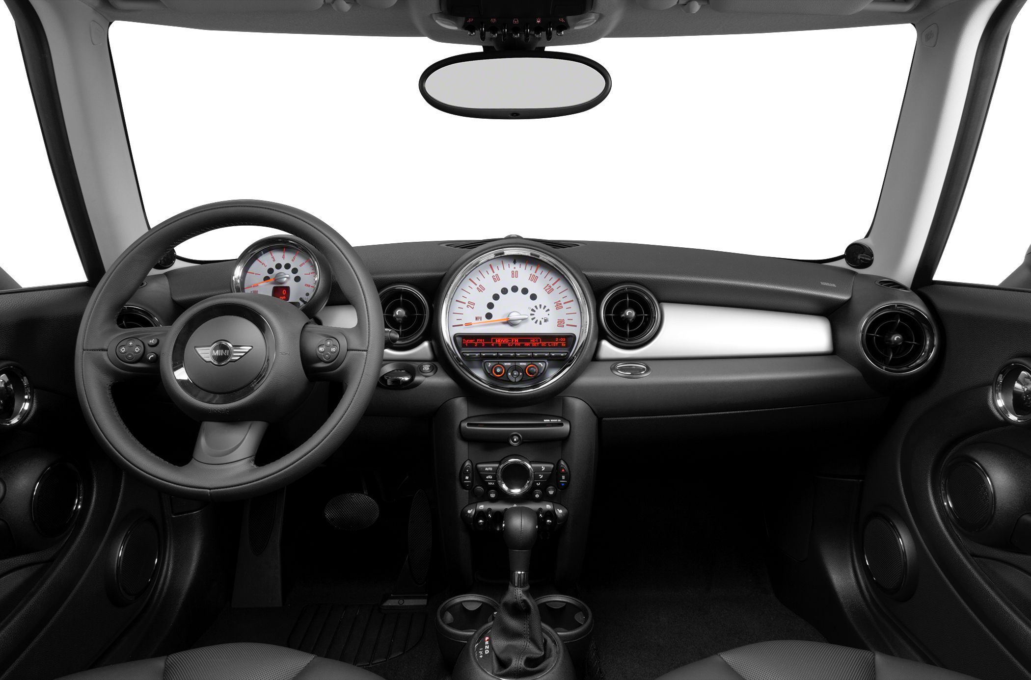 Dashboard with circular speedometer and multifunction steering wheel