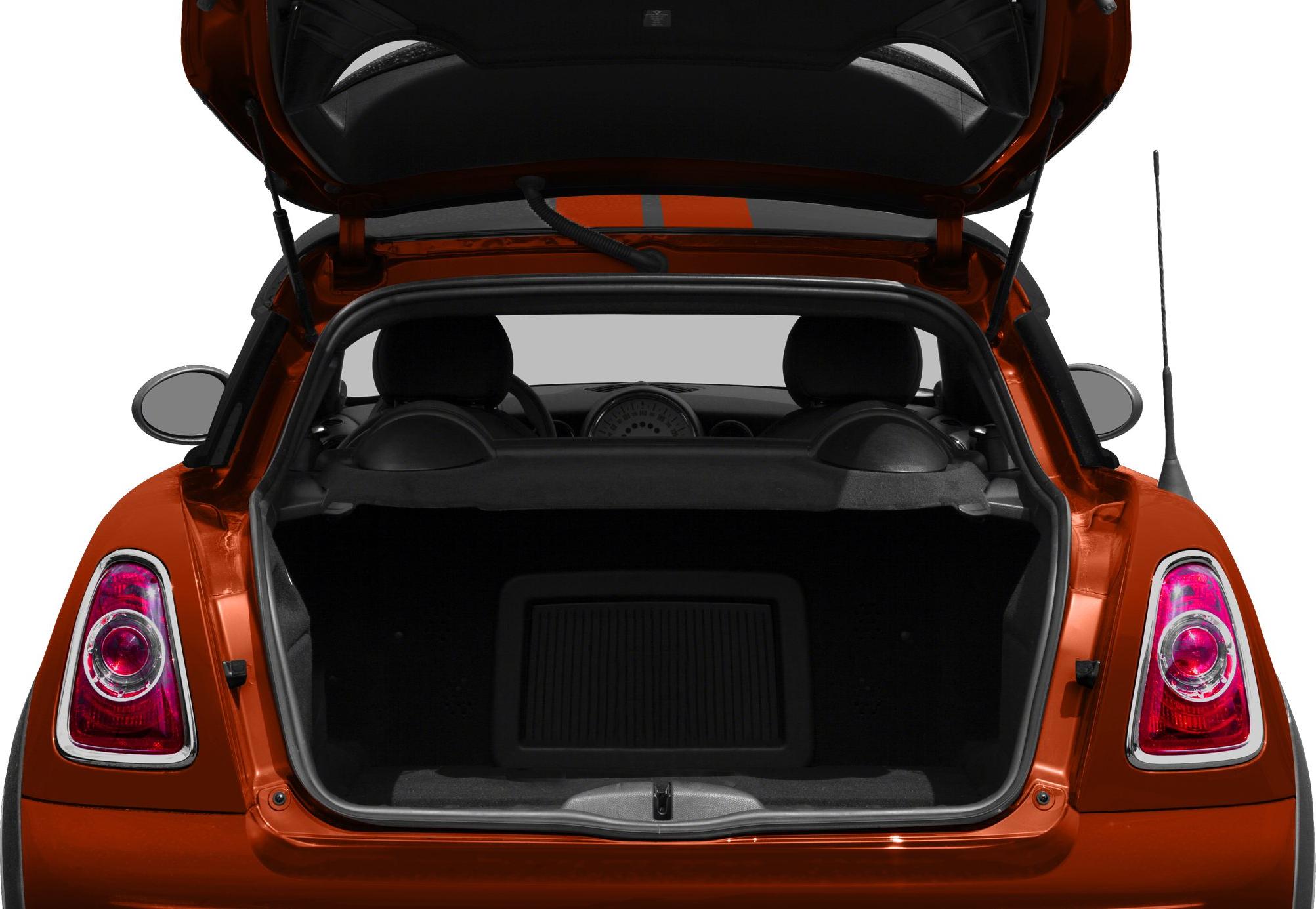 Open trunk and rear interior of a sporty coupe