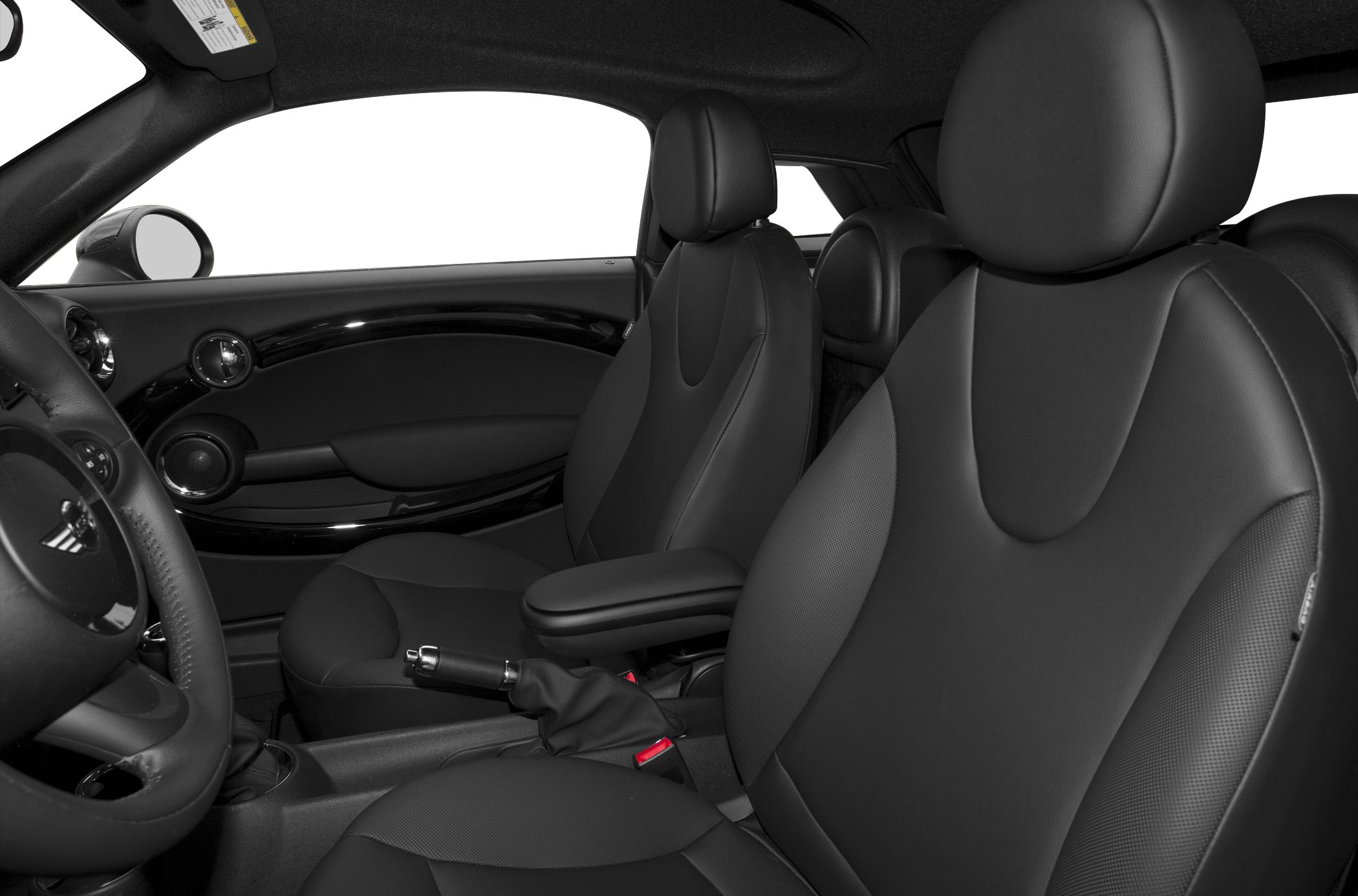 Black leather front seats and interior cabin details