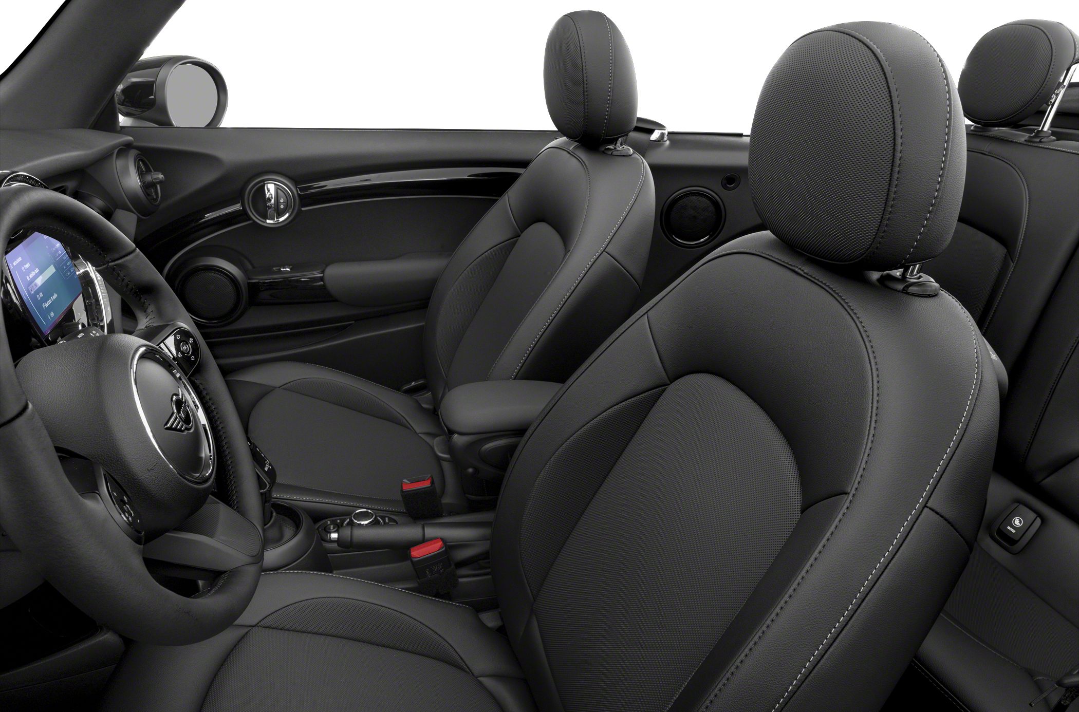 Black leather seats and modern dashboard in convertible interior