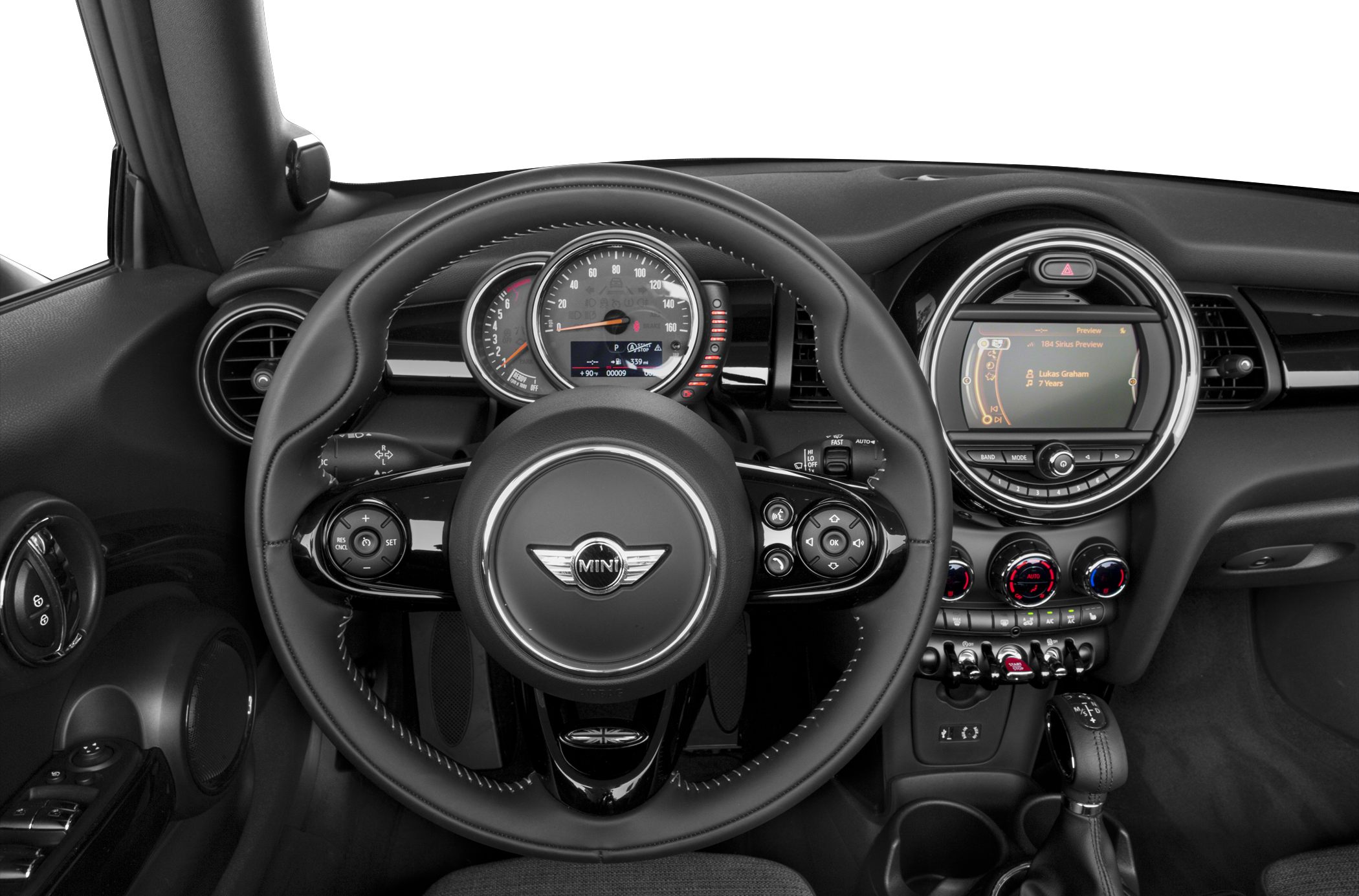 Steering wheel and dashboard with multimedia display and instrument cluster