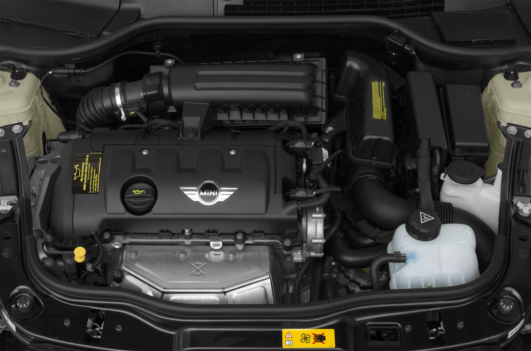Engine compartment with Mini-branded engine cover and visible components