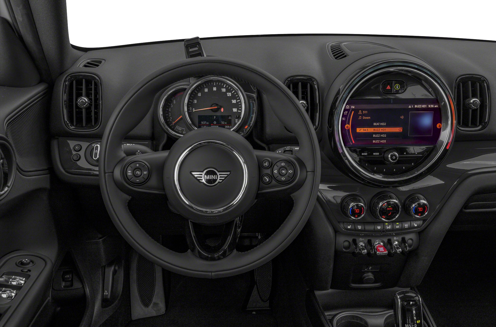 Dashboard digital cluster and infotainment display with multifunction steering wheel