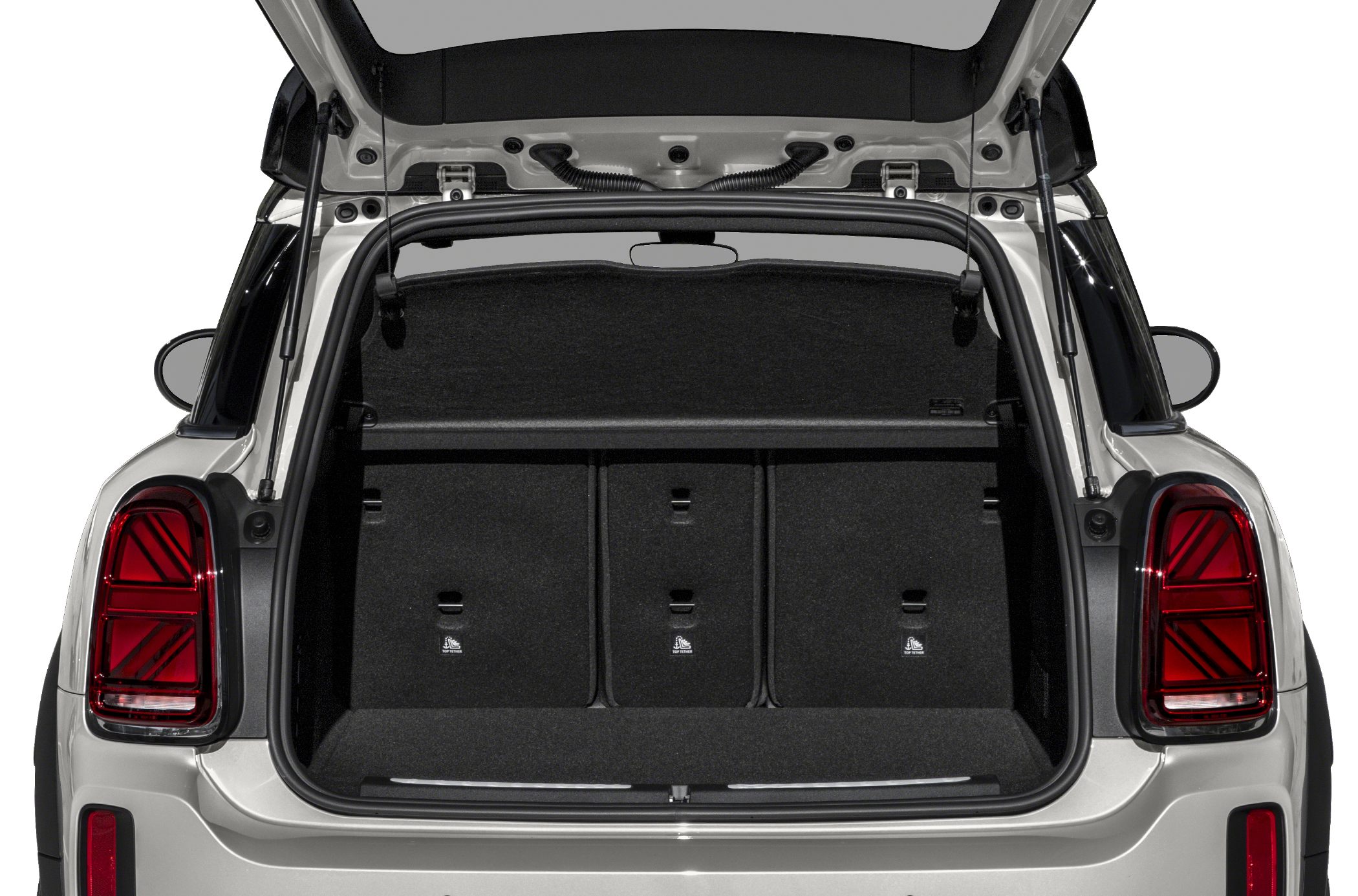 Open trunk with rear cargo space and distinctive tail lights