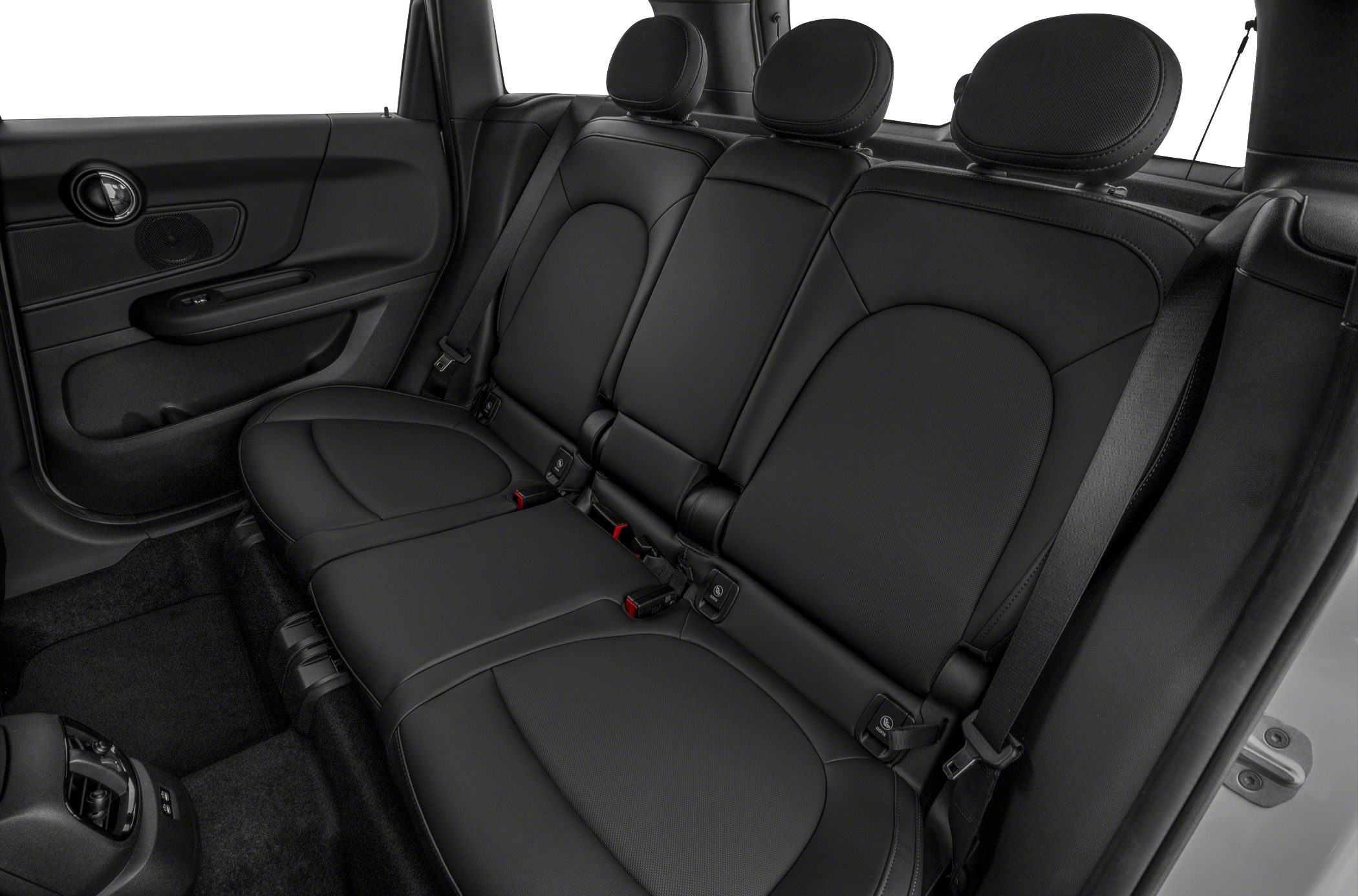 Black leather rear seats with headrests and seatbelts