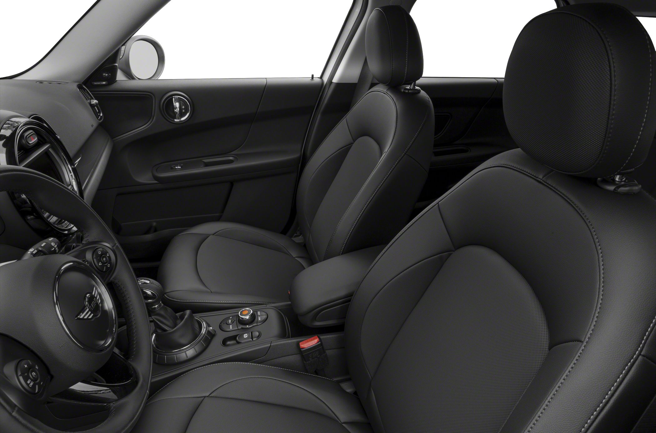 Black leather front seats and central console with gear shift