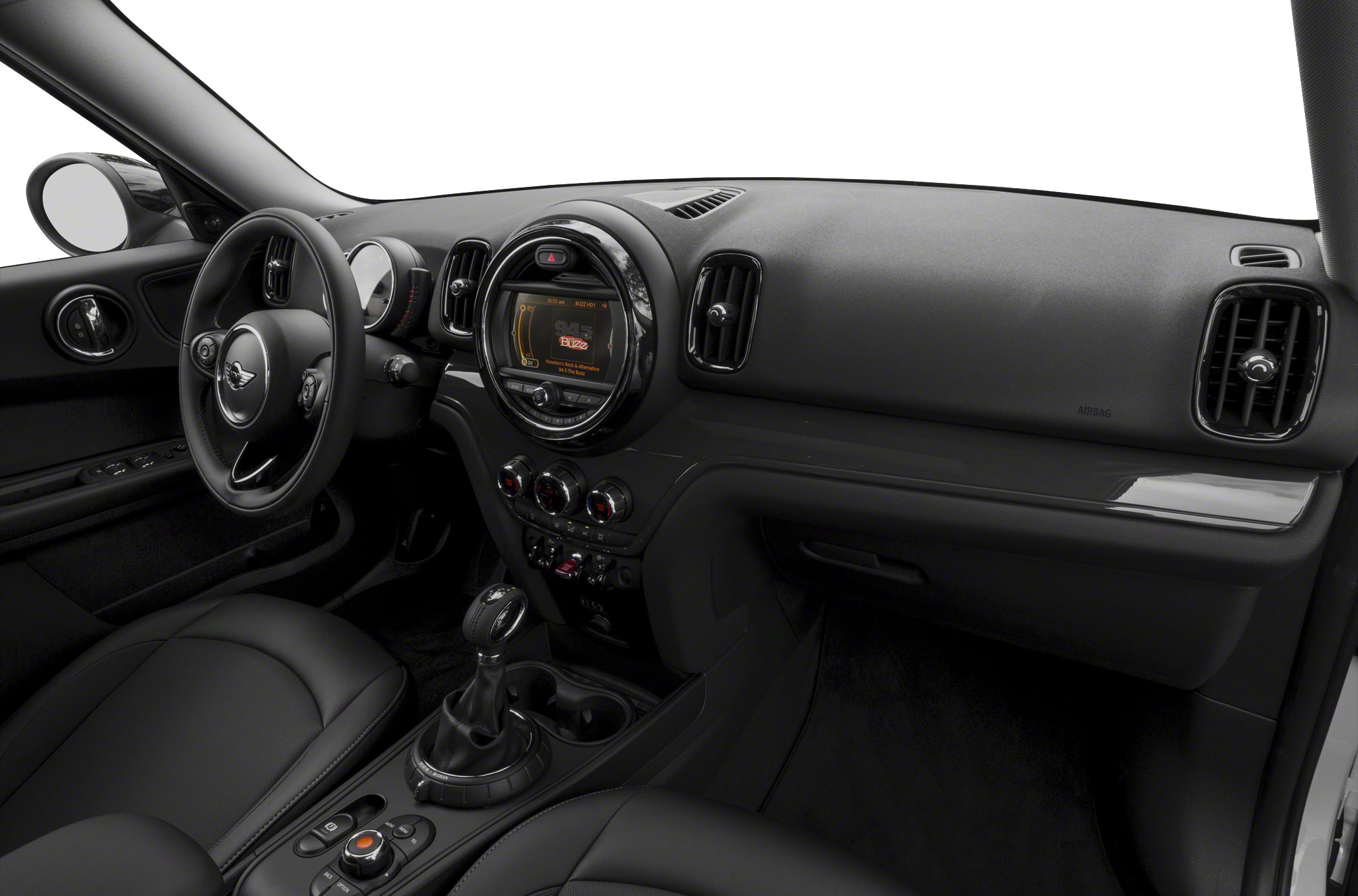 Dashboard, steering wheel, center console with gear shifter