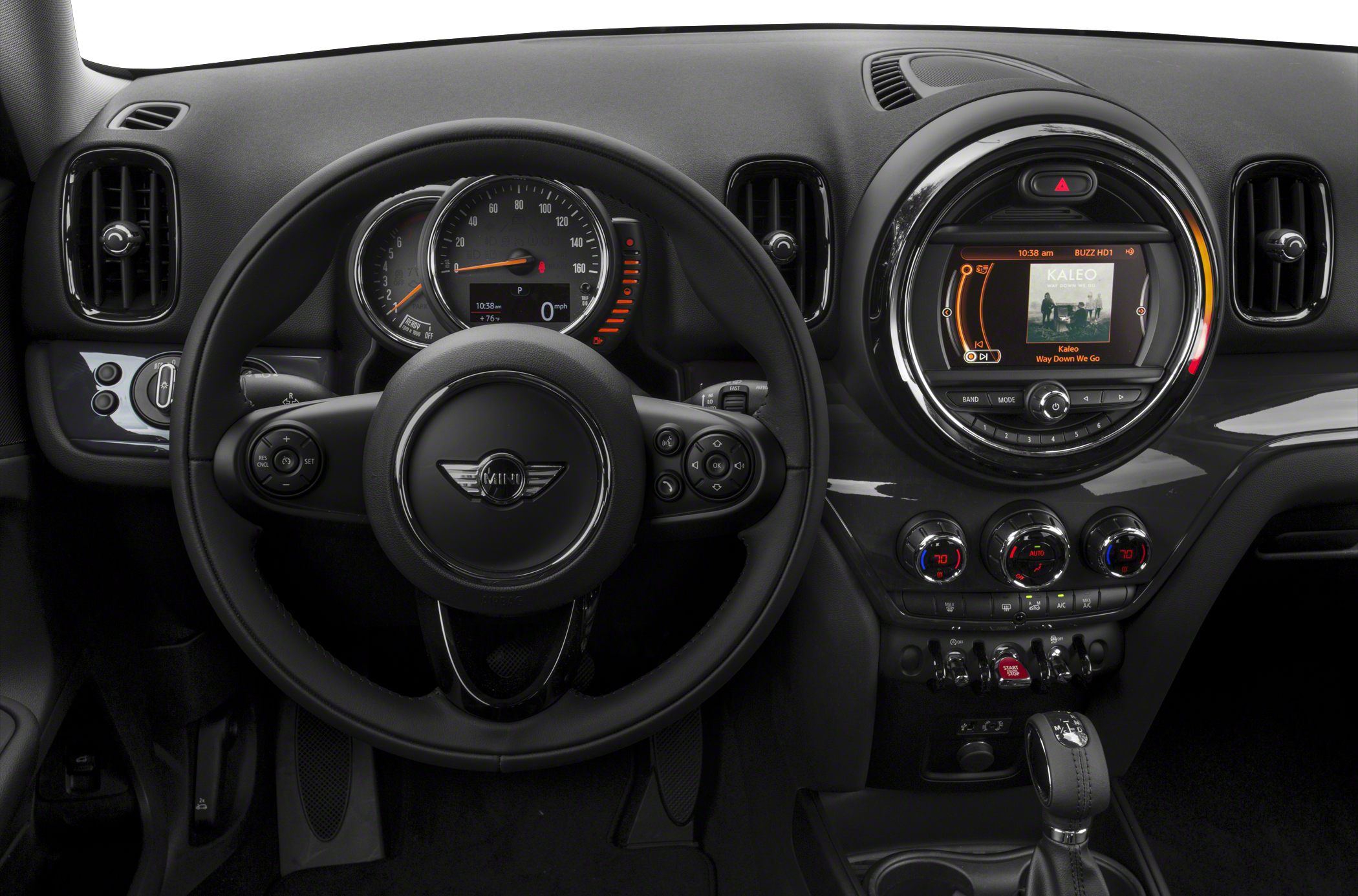 Dashboard and steering wheel with central infotainment display