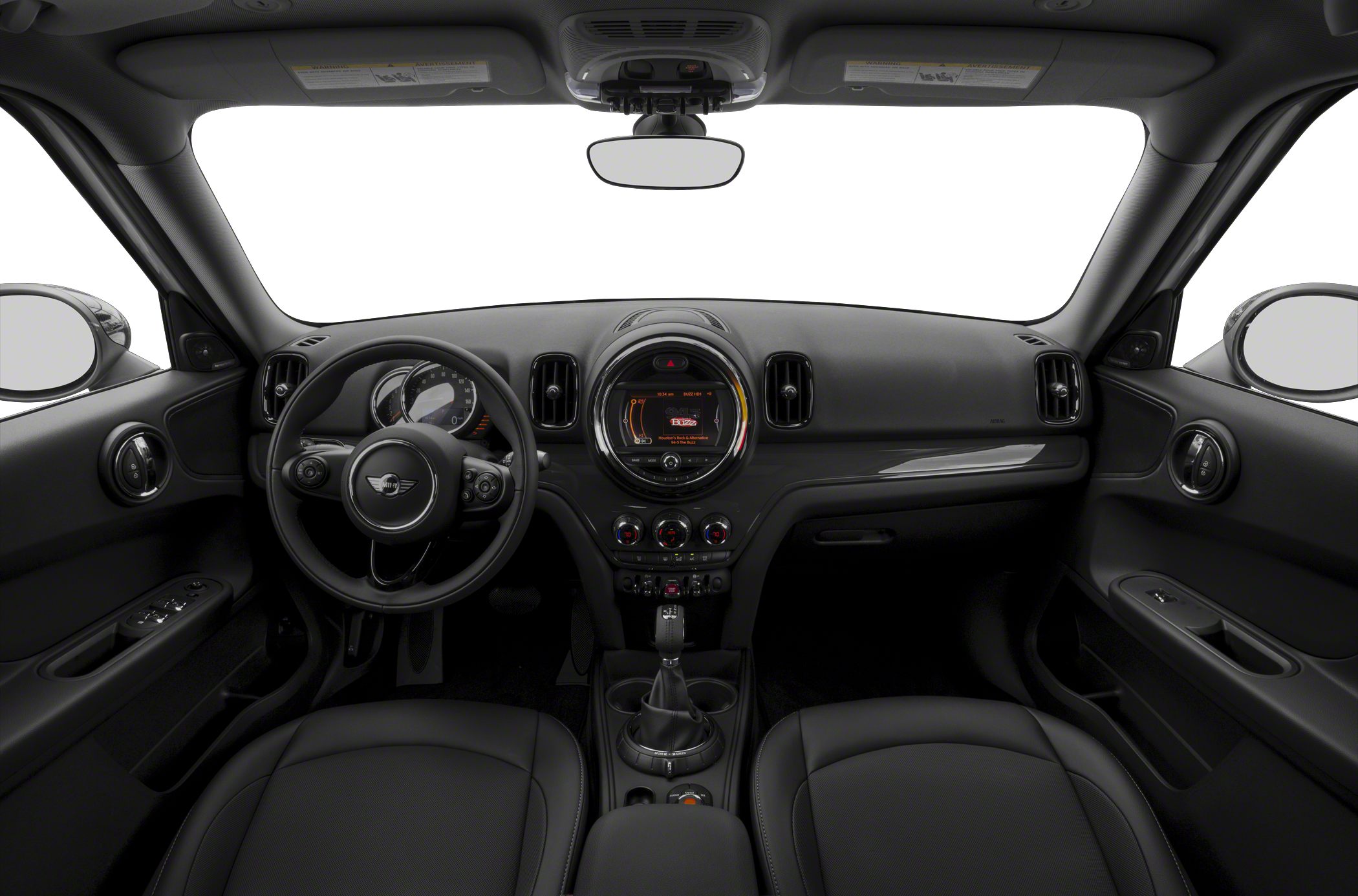 Steering wheel and dashboard center console with infotainment display