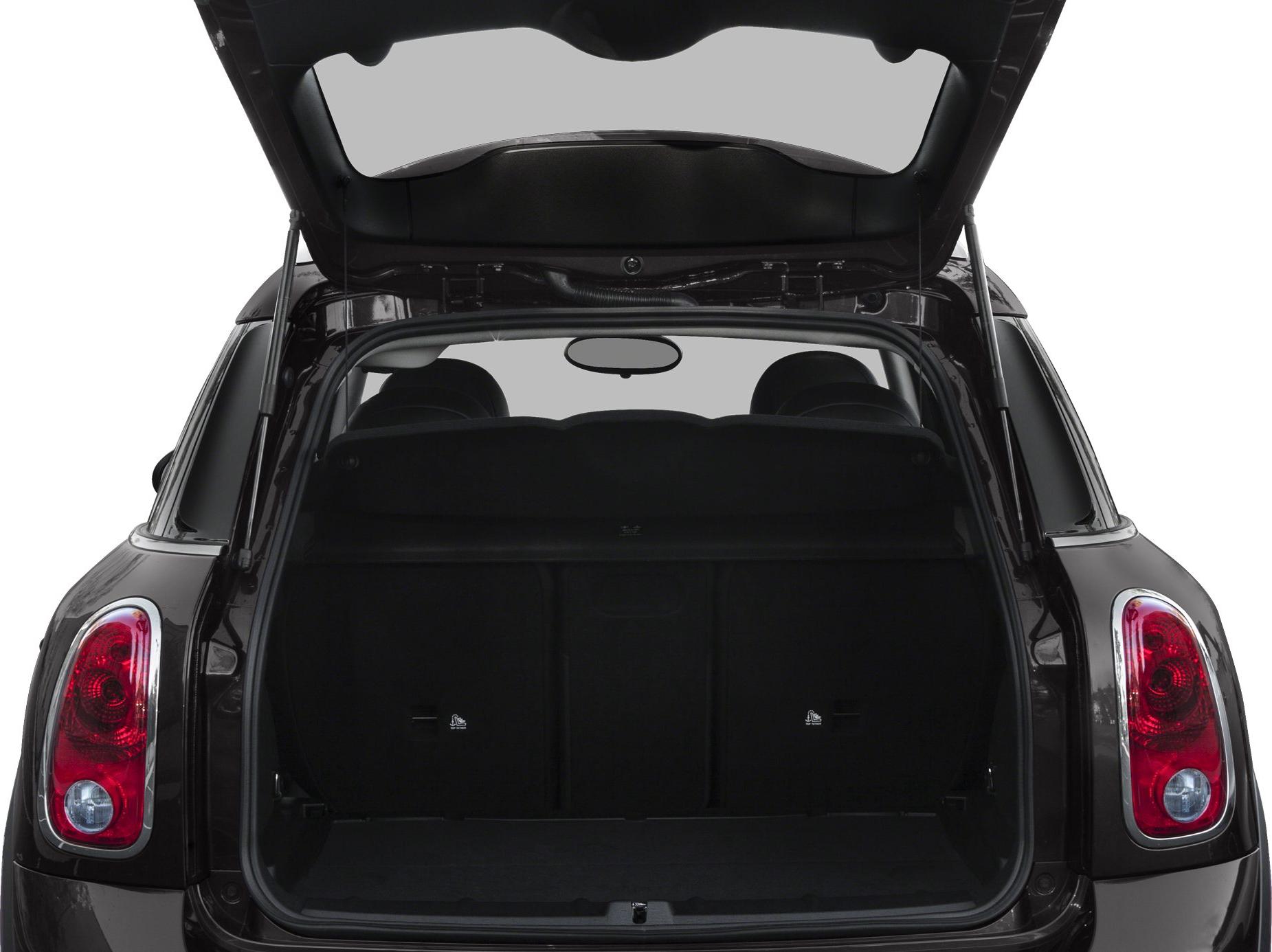 Open trunk space and rear taillights of a hatchback vehicle
