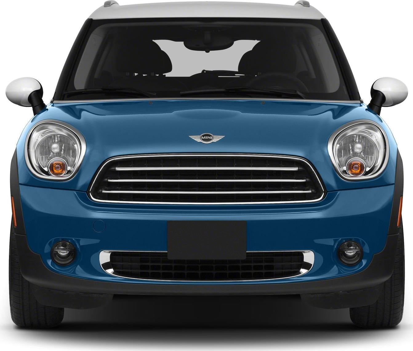 Blue SUV front with grille and round headlights