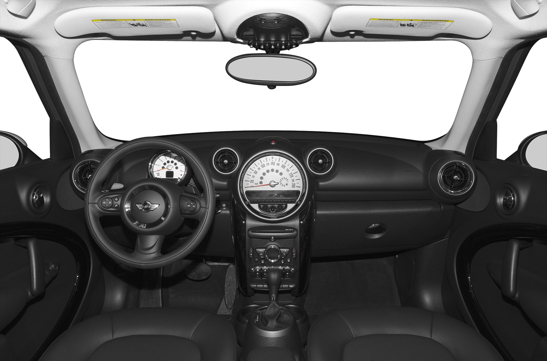 Dashboard with central speedometer and steering wheel