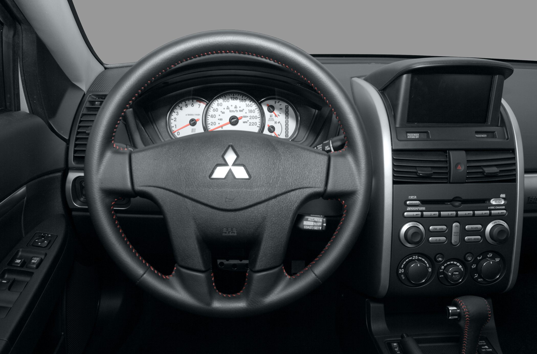 Steering wheel and dashboard with instrument cluster and control panel