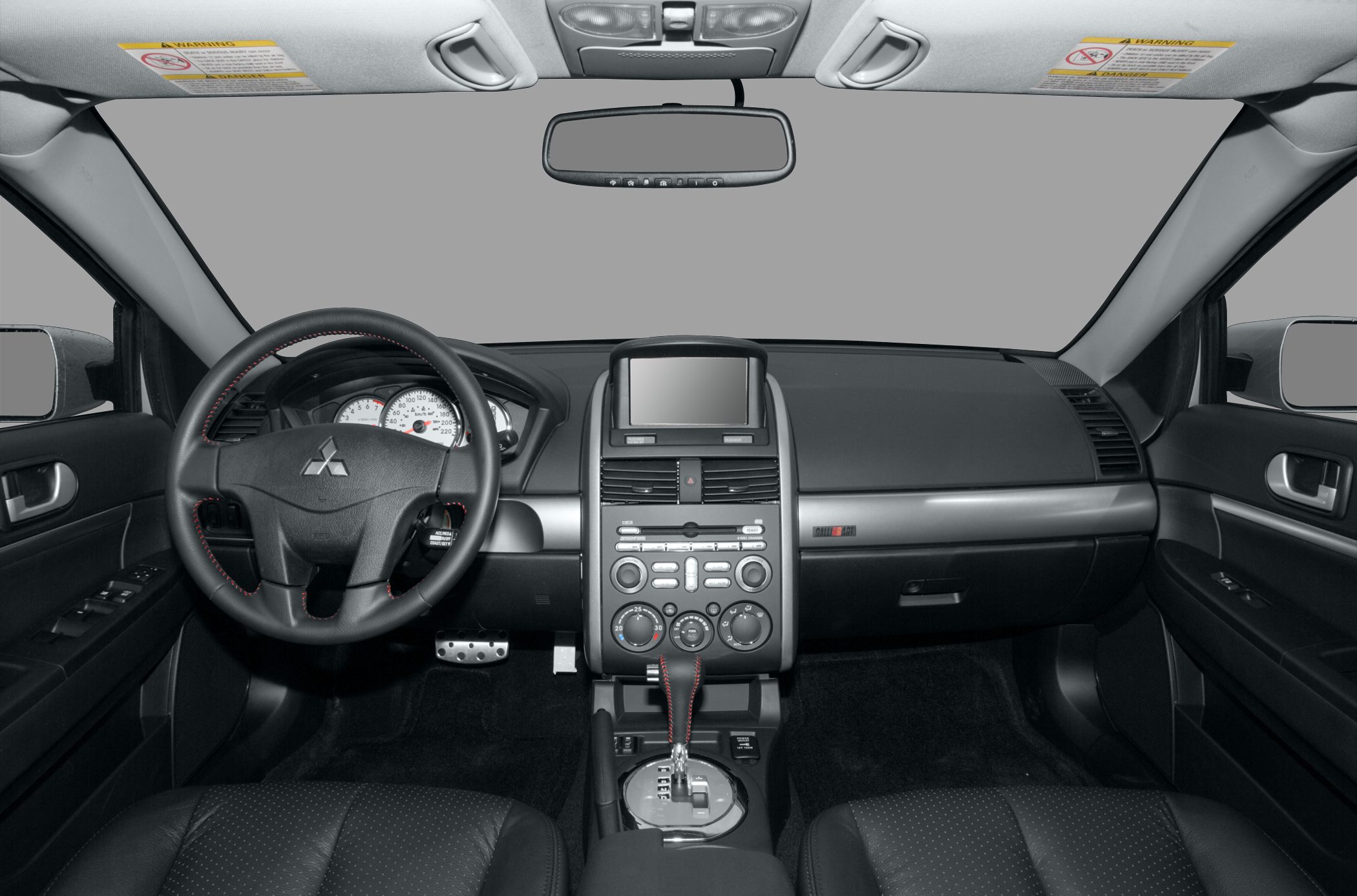 Dashboard and steering wheel with center console in car interior