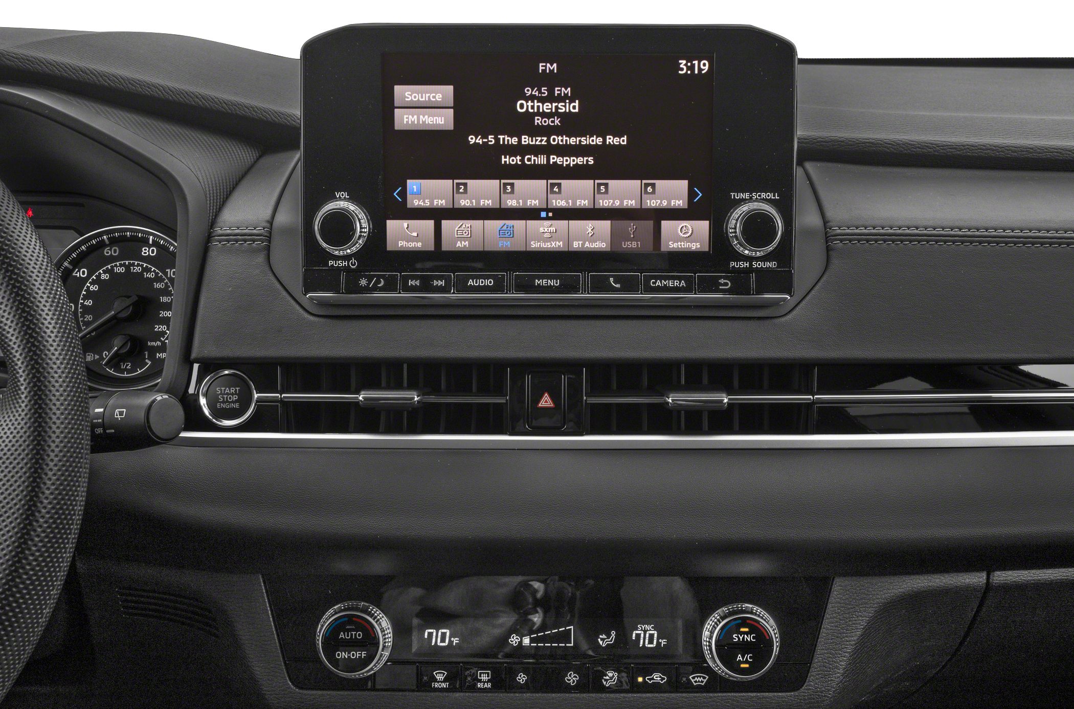 Dashboard with infotainment screen and dual-zone climate control