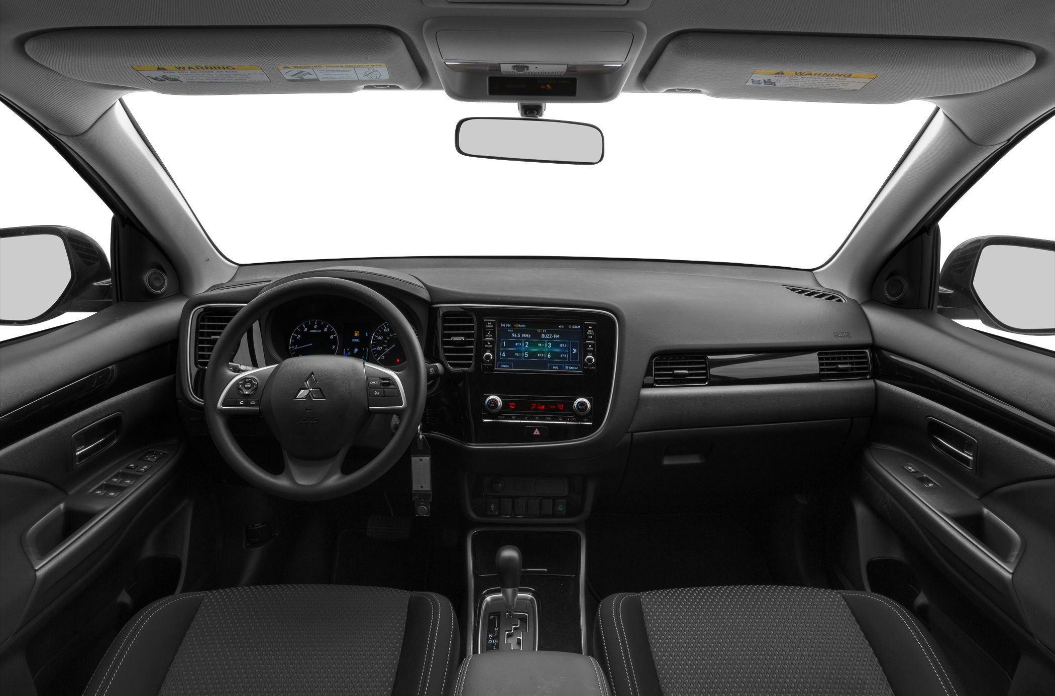 Dashboard, steering wheel, and infotainment system of a modern vehicle interior
