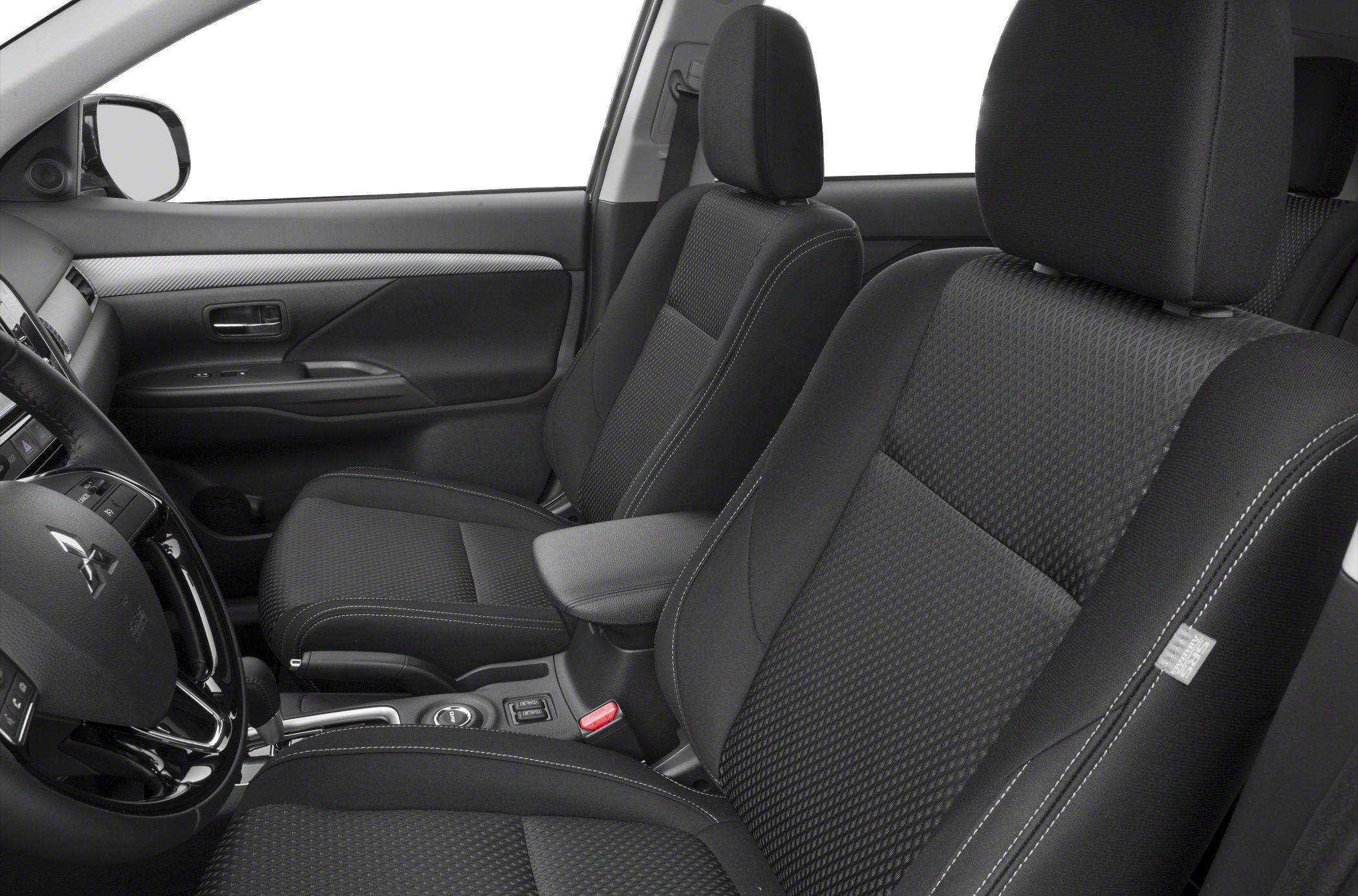 Front seats and dashboard interior with detailed stitching and door panel.