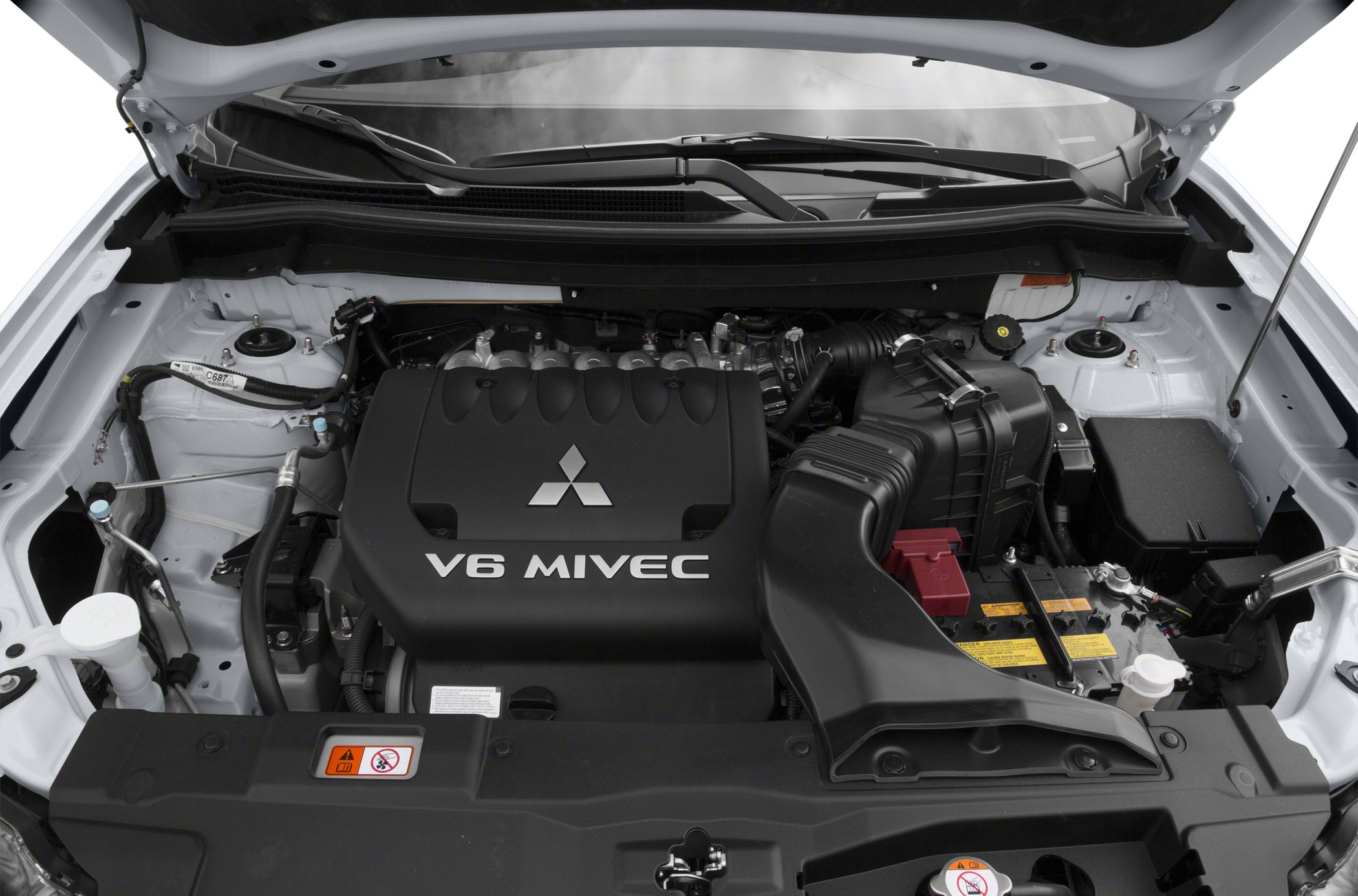 Close-up of V6 MIVEC engine bay with clean layout and components