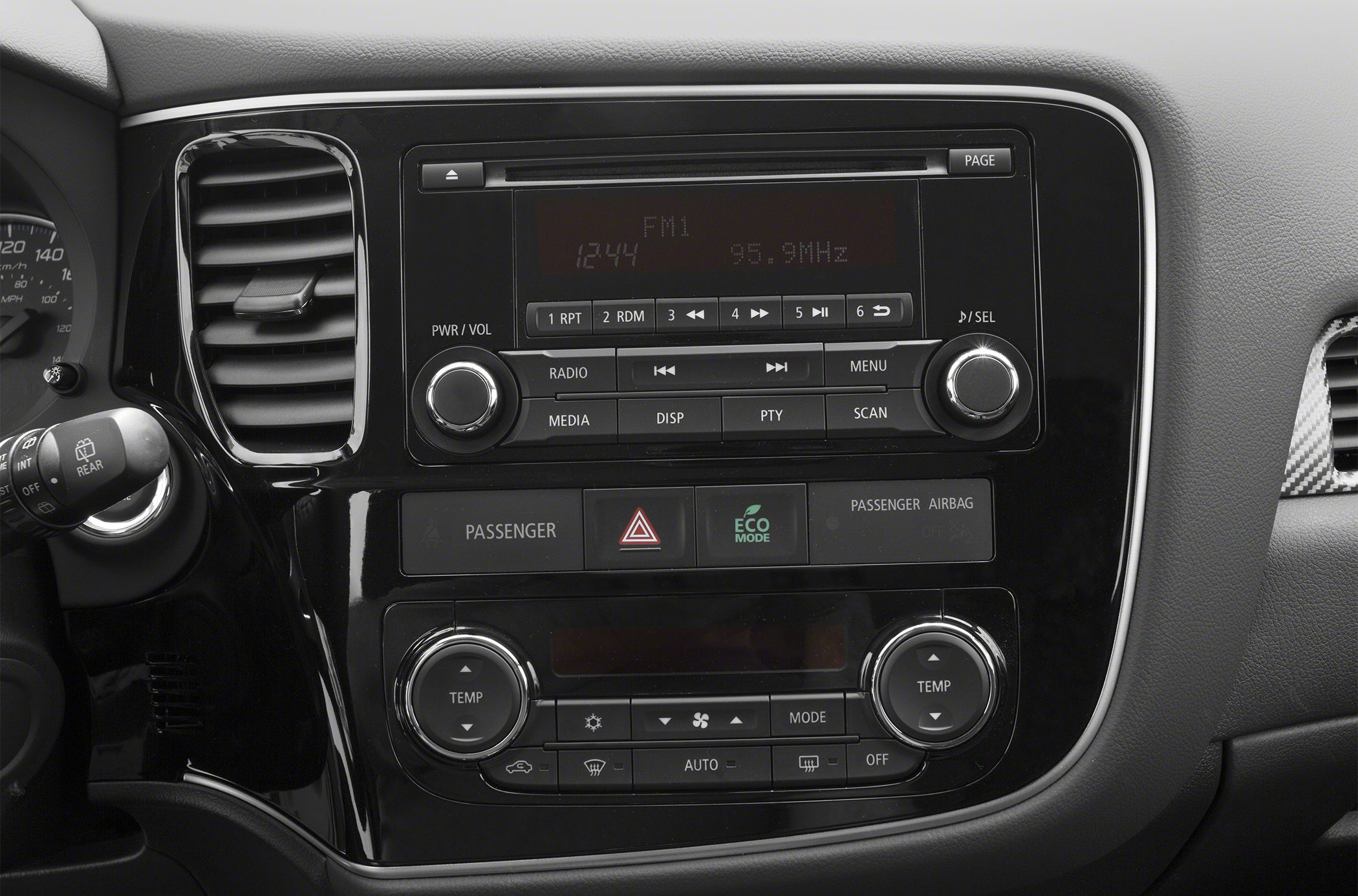 Radio and climate control panel with ECO mode and dual temperature controls