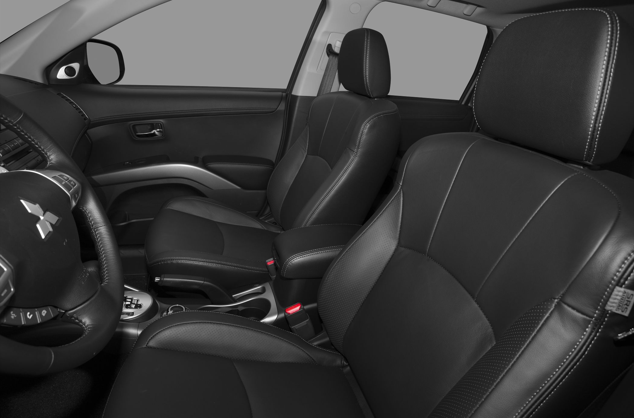 Front interior with leather seats and dashboard
