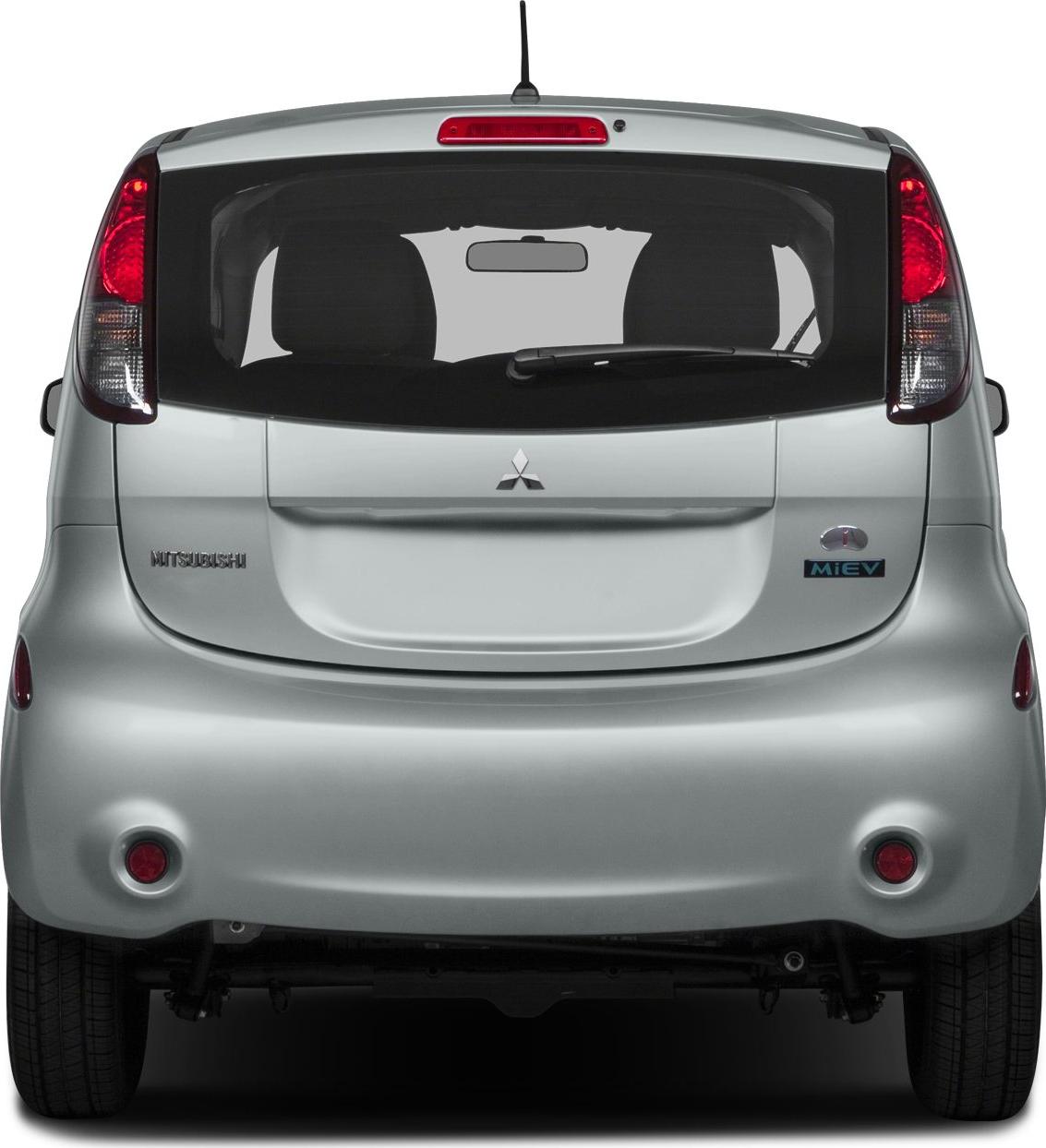 Rear view of silver electric hatchback with rear wiper and MiEV badge.