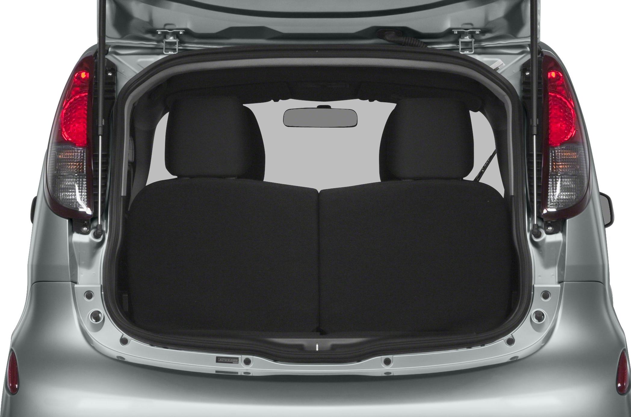 Open trunk view with rear seats and taillights of compact hatchback
