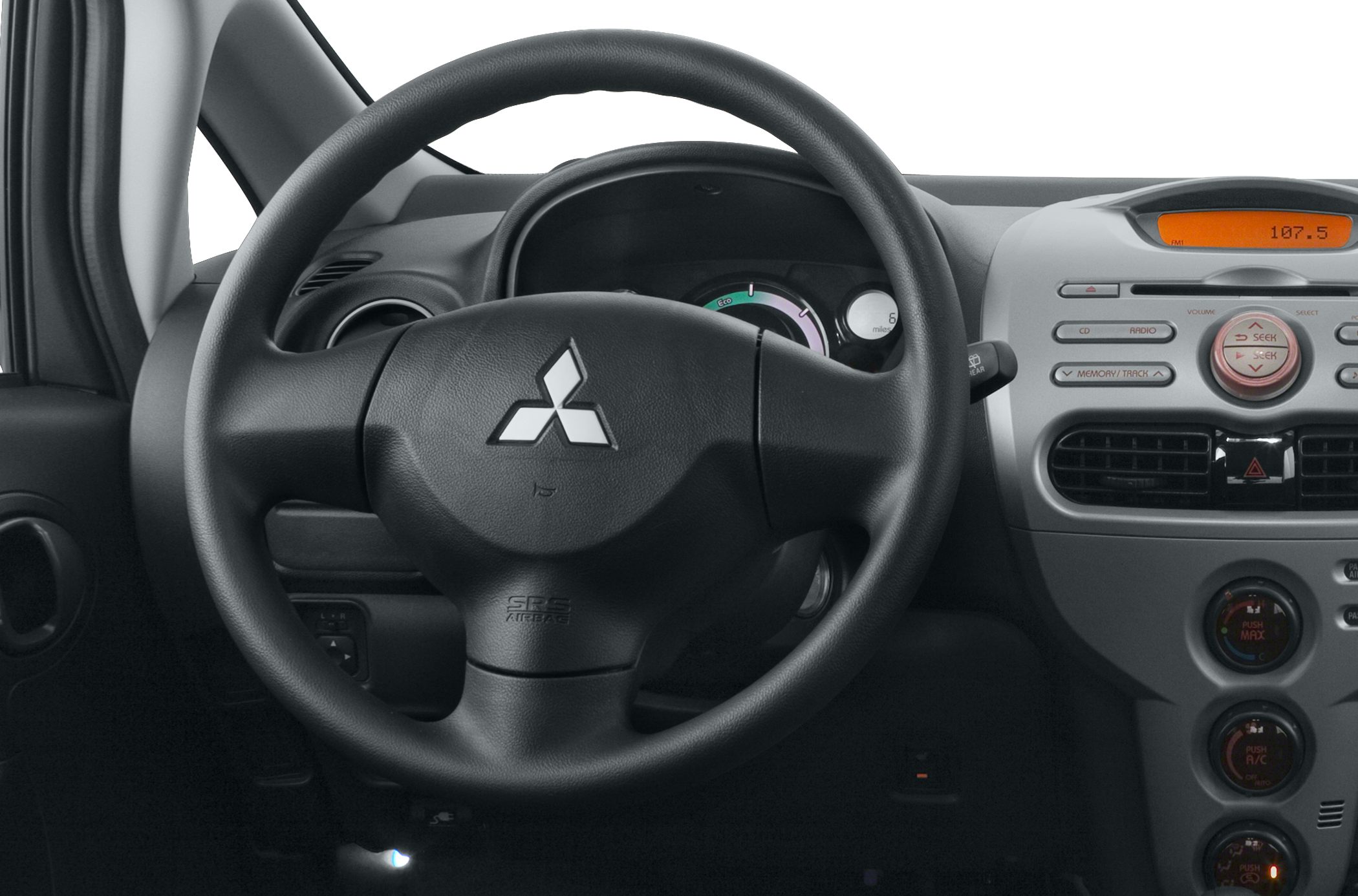 Steering wheel and dashboard with instrument cluster and control panel