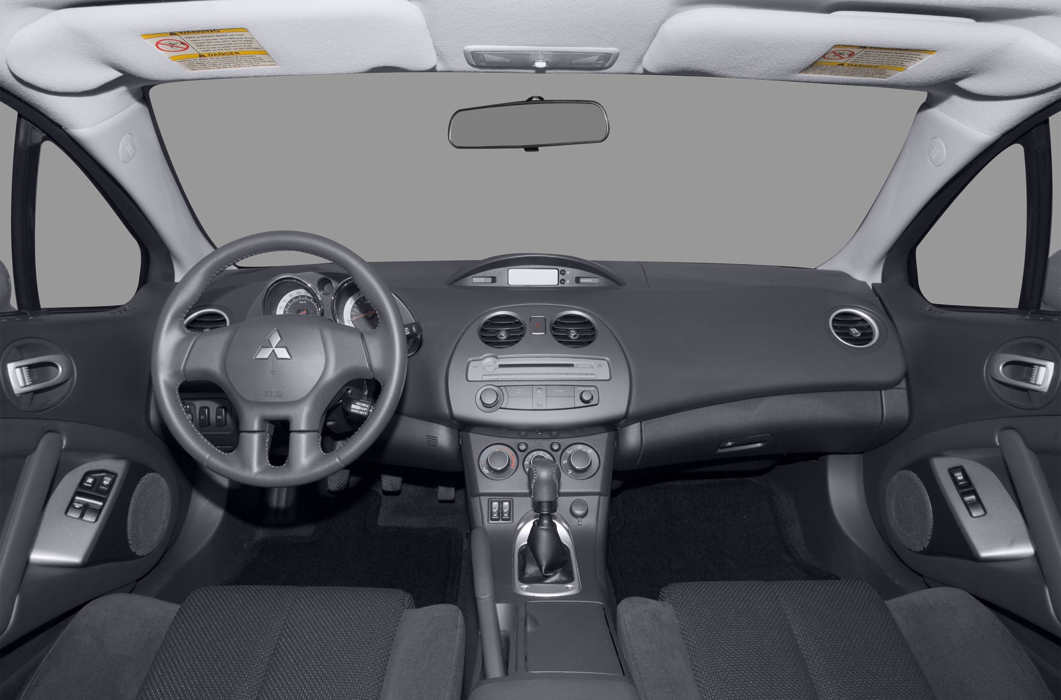 Dashboard, steering wheel, and center console interior view