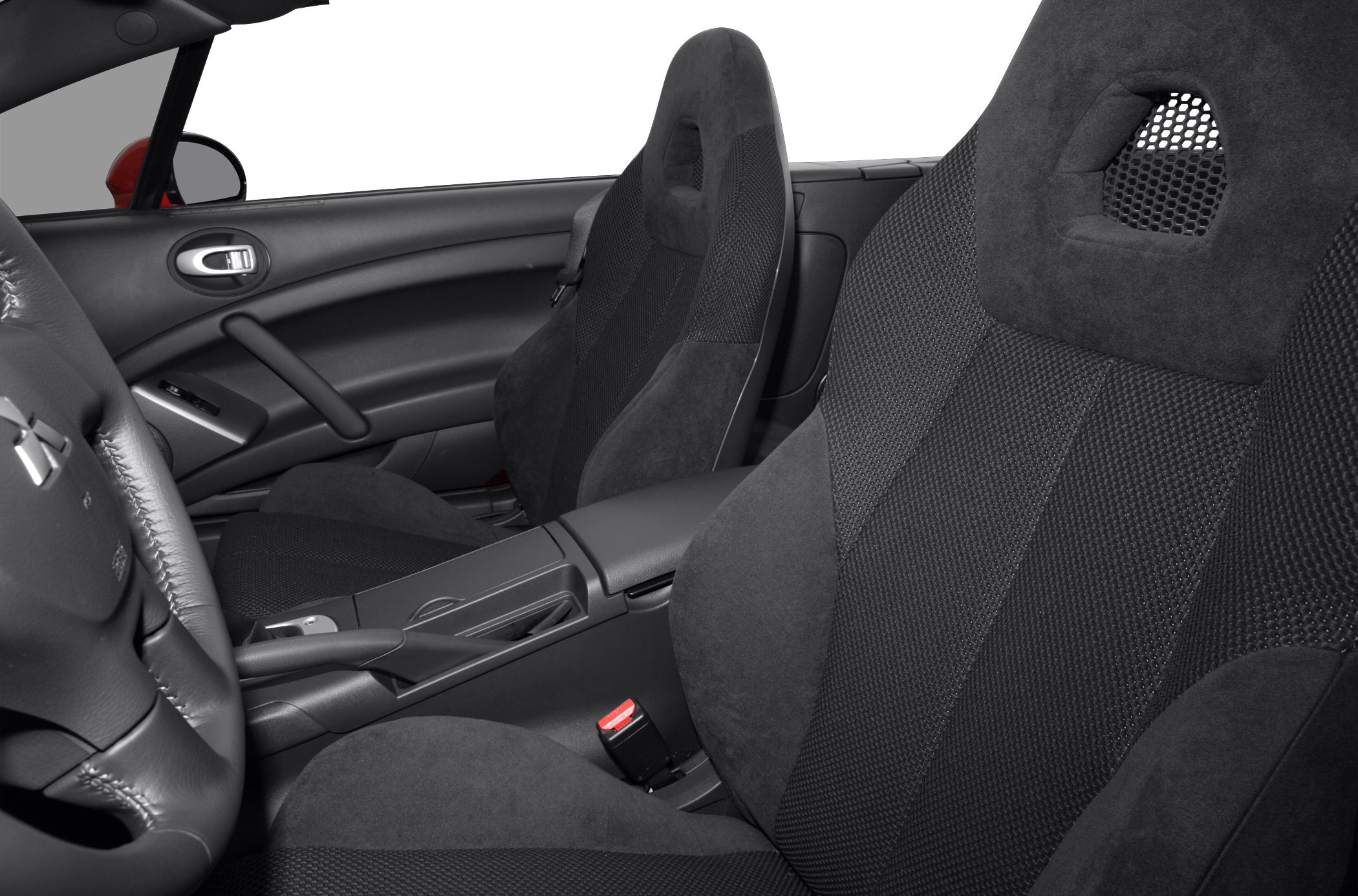 Black fabric and suede sport seats in convertible car interior