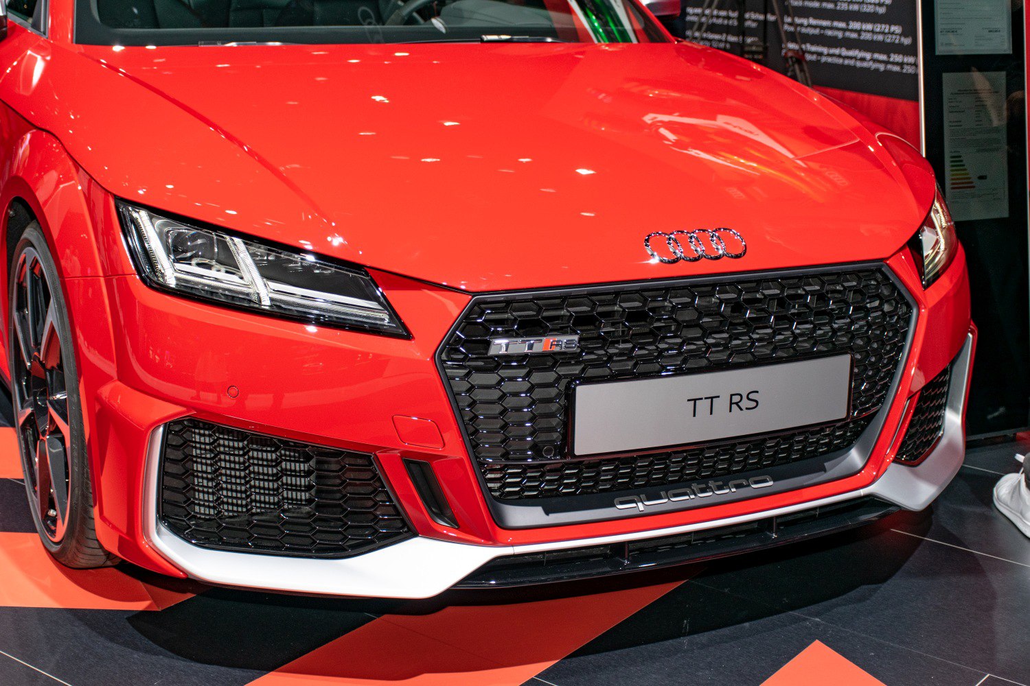 Aggressive front grille and headlight design with quattro badge