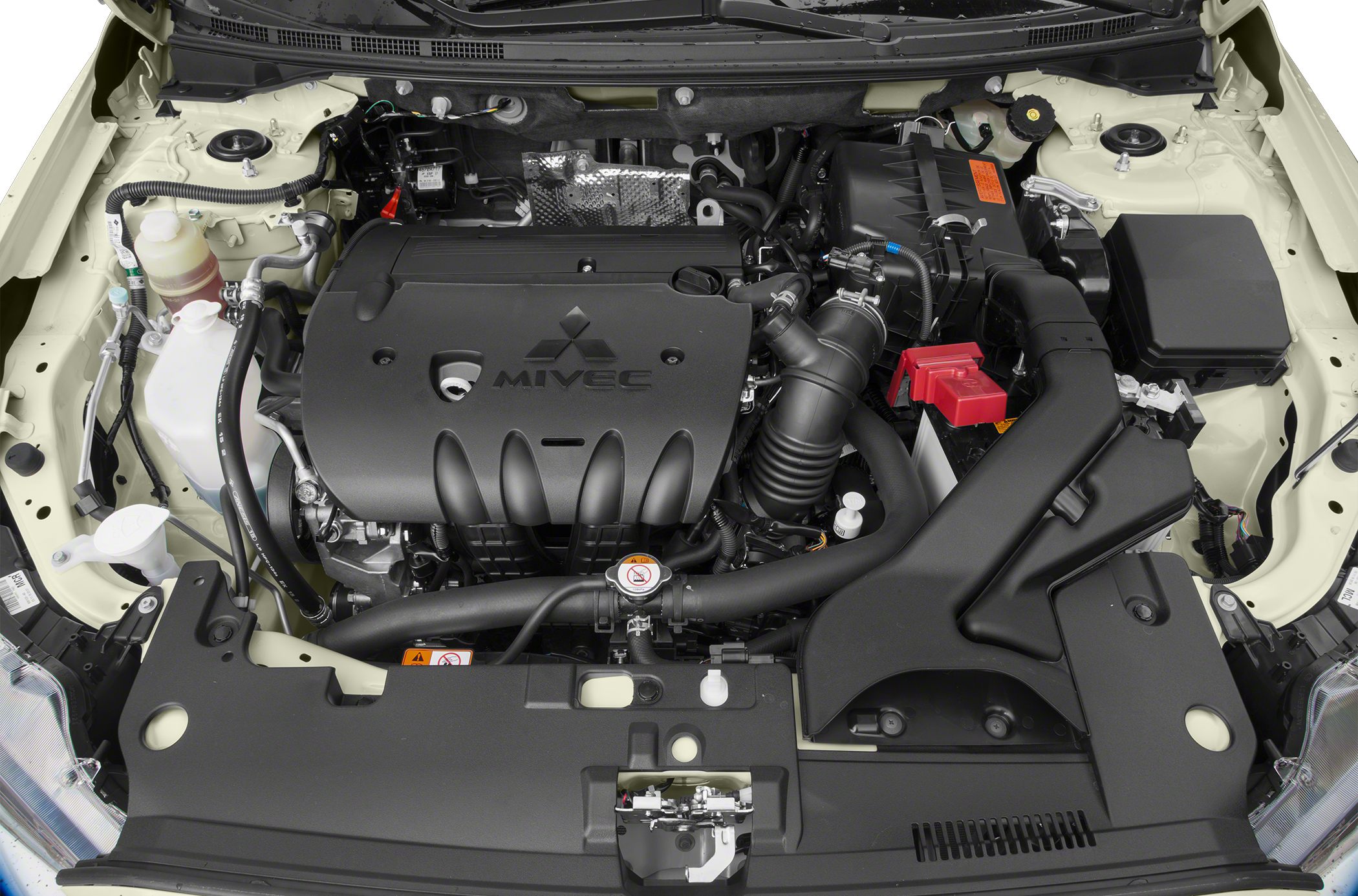 MIVEC engine with air intake system and coolant reservoir