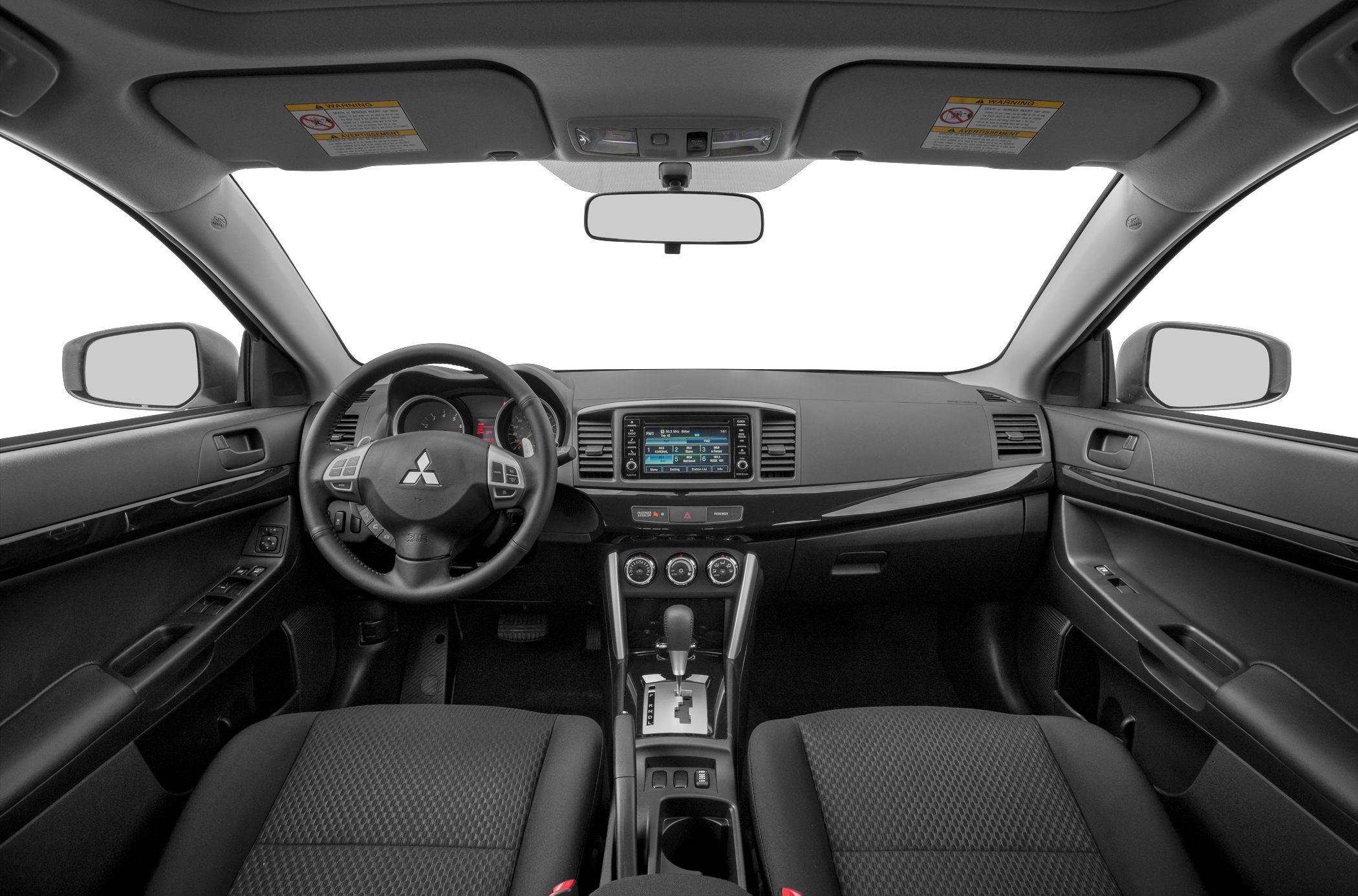 Steering wheel with controls and central touchscreen dashboard