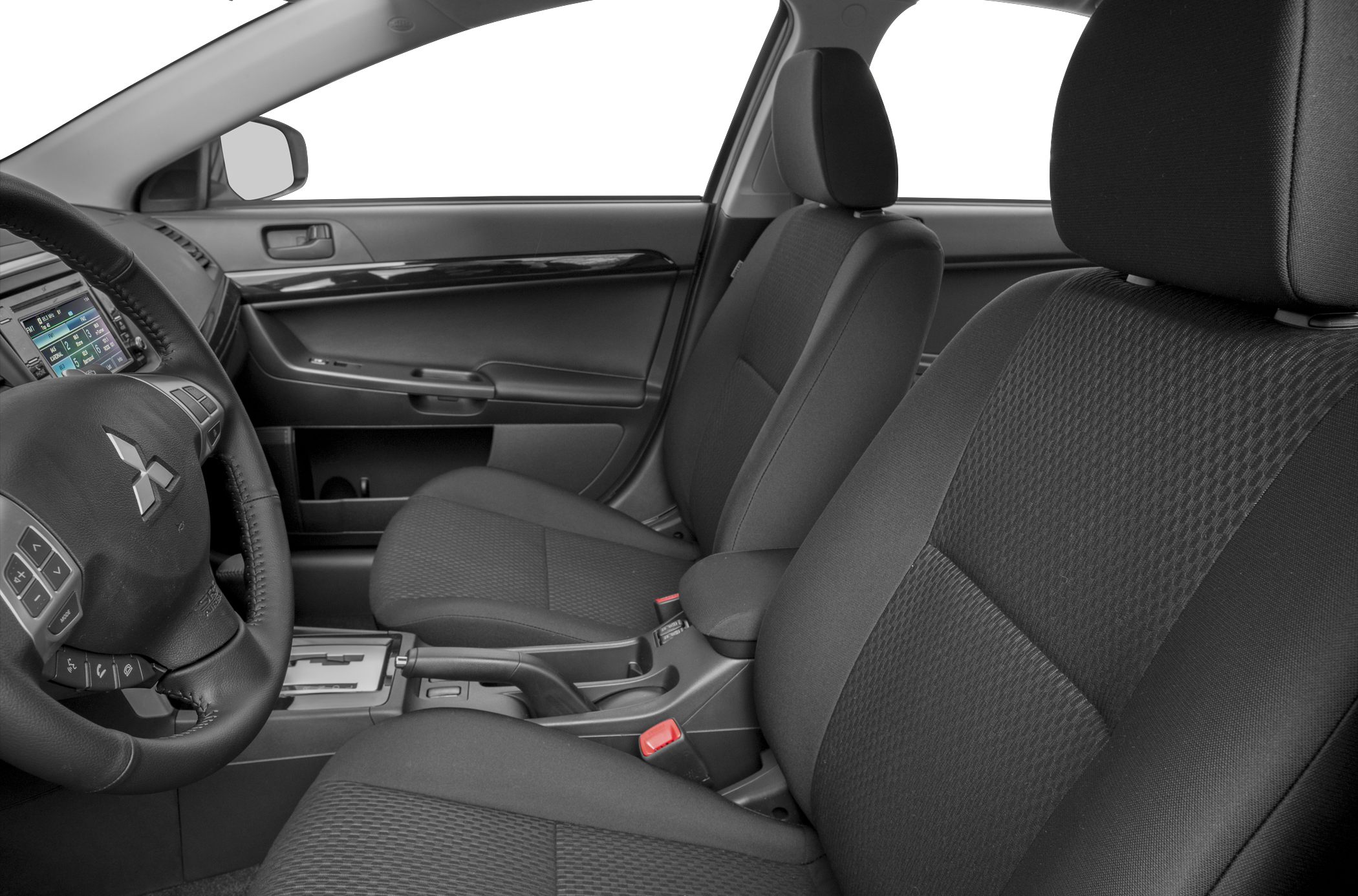 Front seats and steering wheel with dashboard in car interior