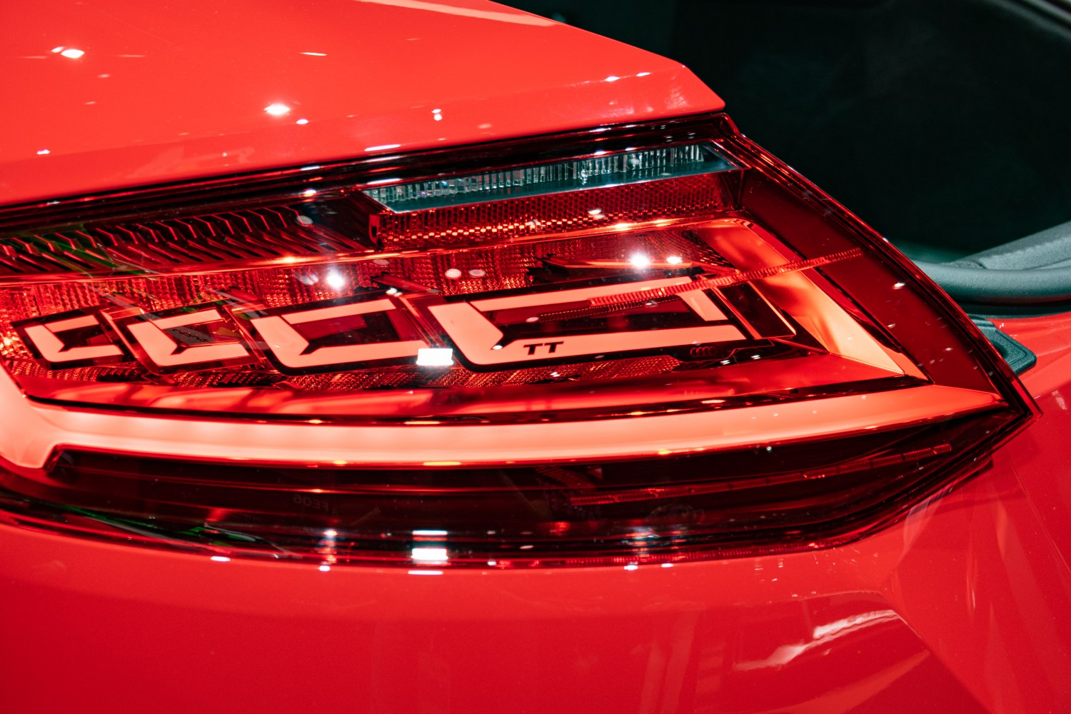 Close-up of modern rear LED taillight with intricate pattern