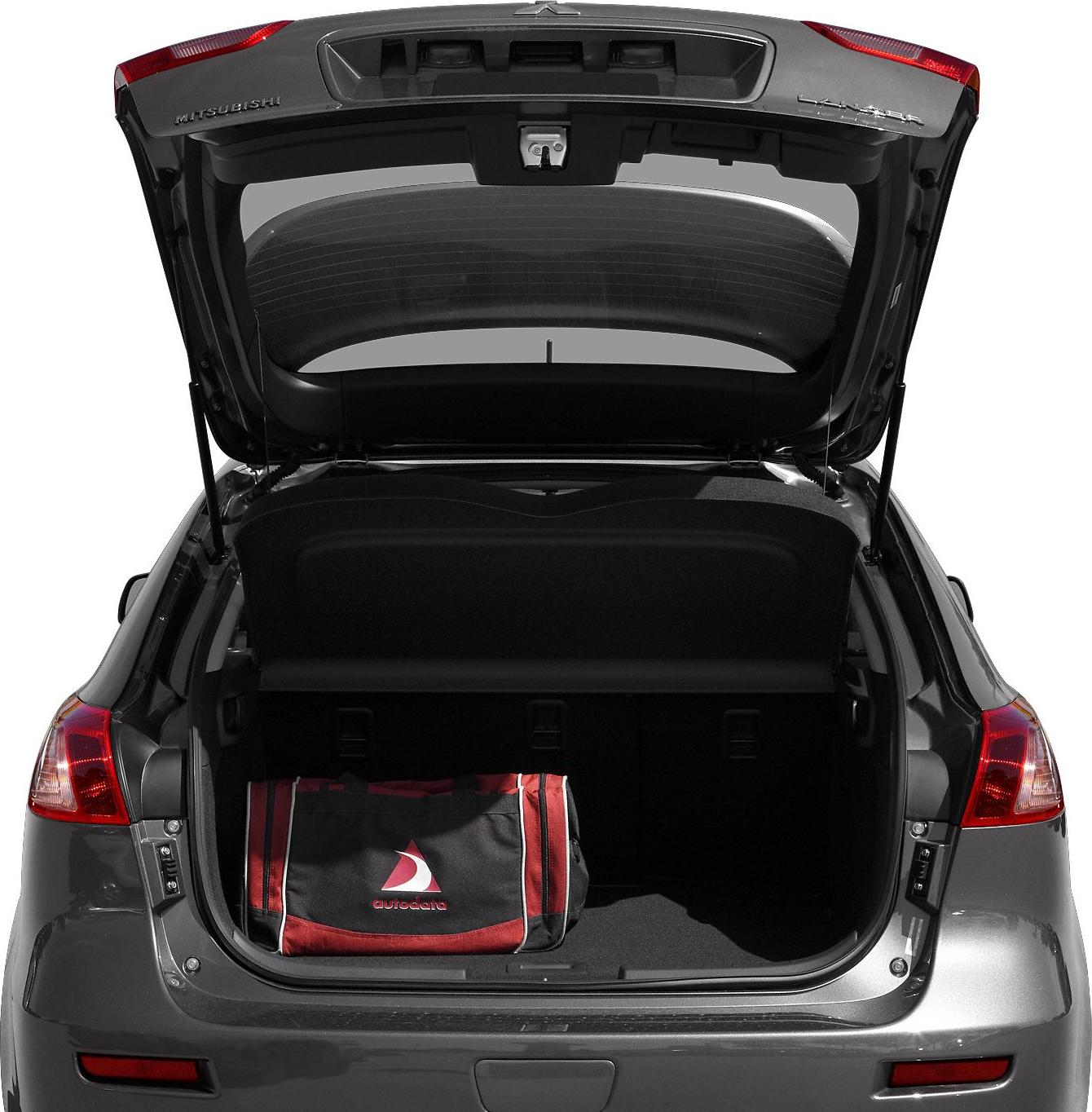 Open rear hatch showcasing spacious cargo area with a bag inside