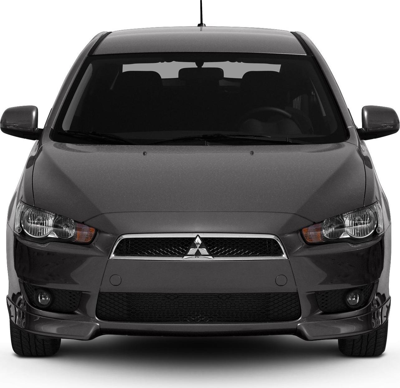 Front view of a car with grille, headlights, and side mirrors visible