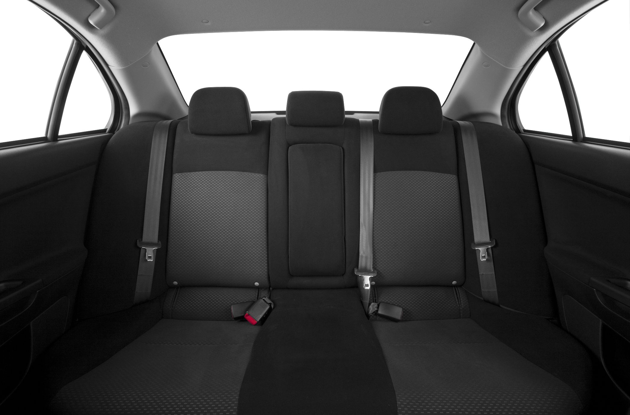 Rear seat interior with headrests and seatbelts