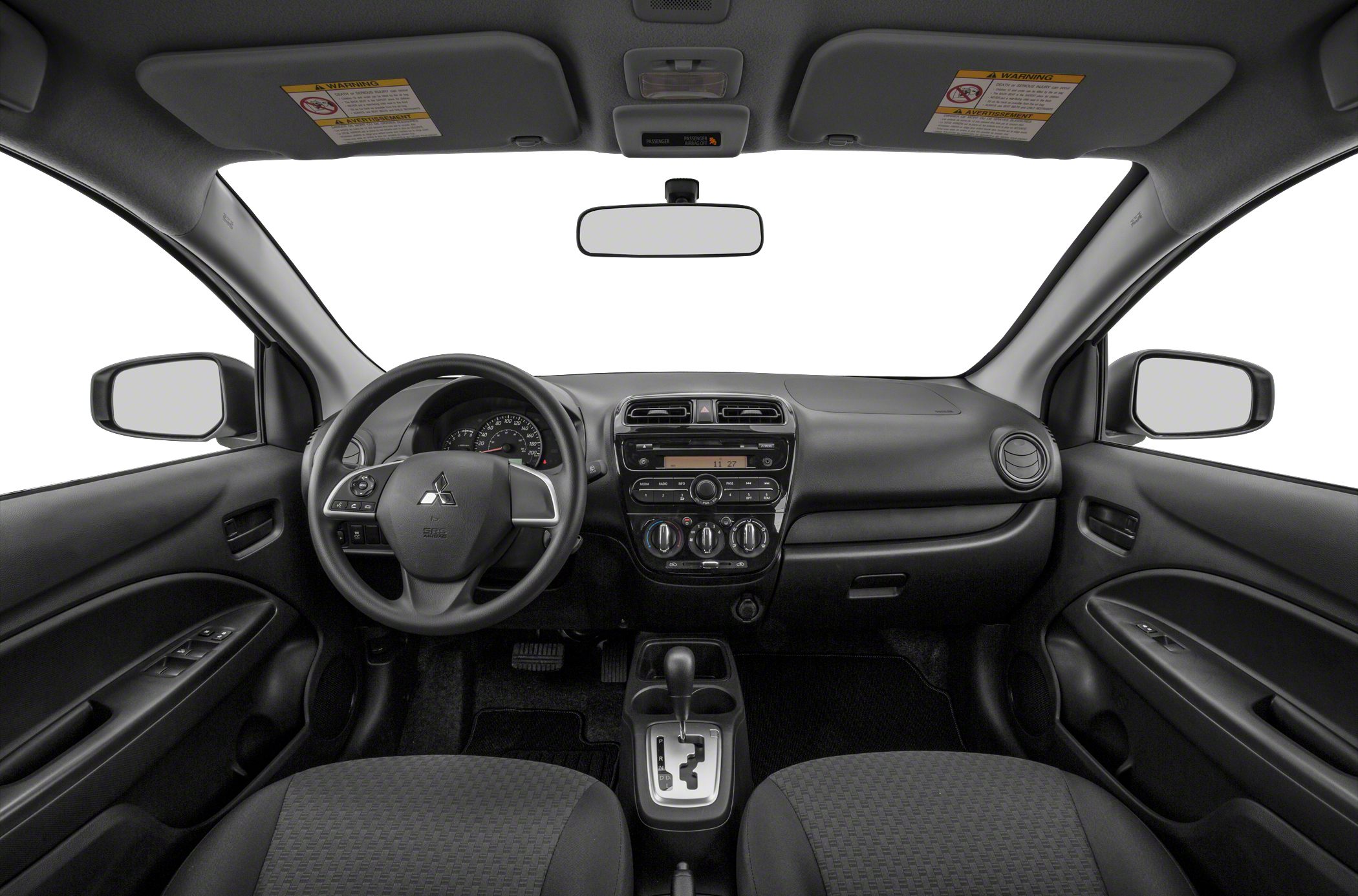 Compact dashboard and multifunction steering wheel in a vehicle interior