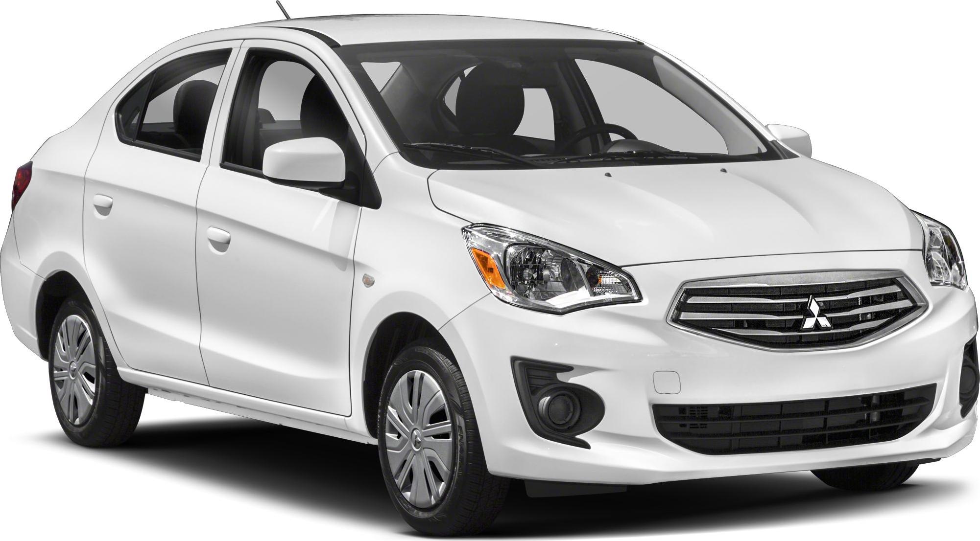 White compact sedan front side profile with prominent grille and headlights