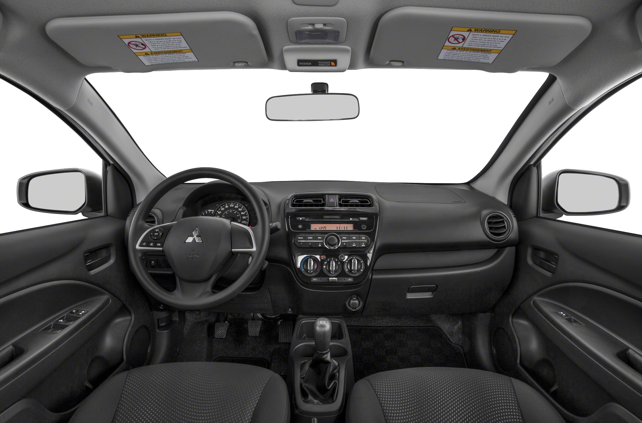 Dashboard, steering wheel, manual gear shift, and central console interior