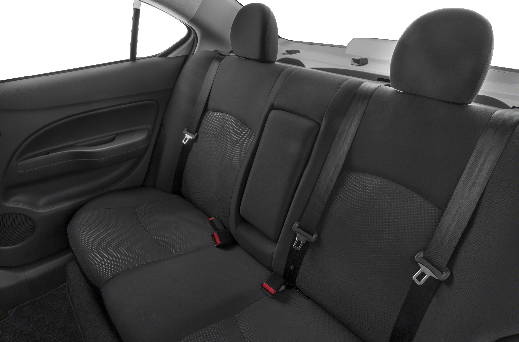 Rear seat with black upholstery and seat belts