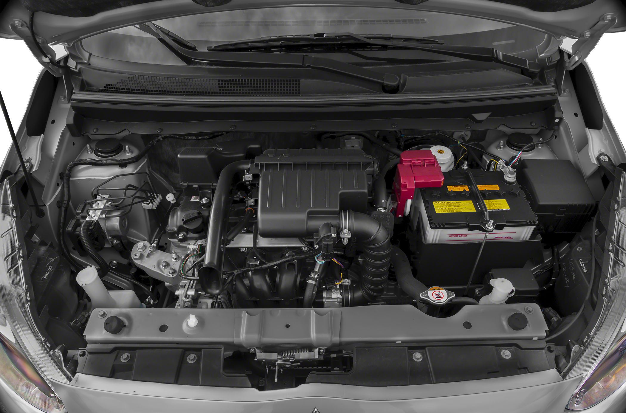Engine compartment with battery and air intake system
