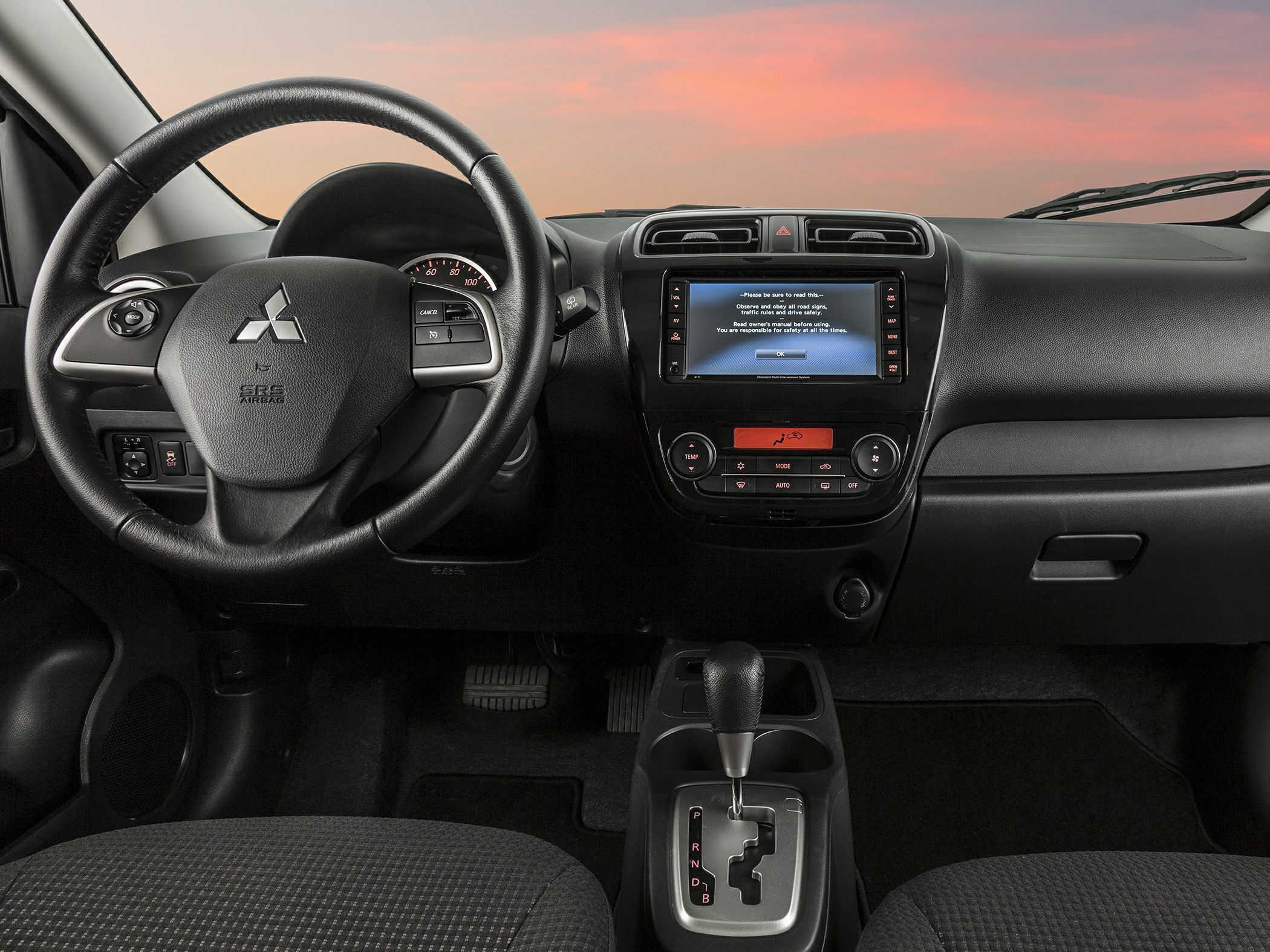 Dashboard and steering wheel with touchscreen and automatic gear shifter