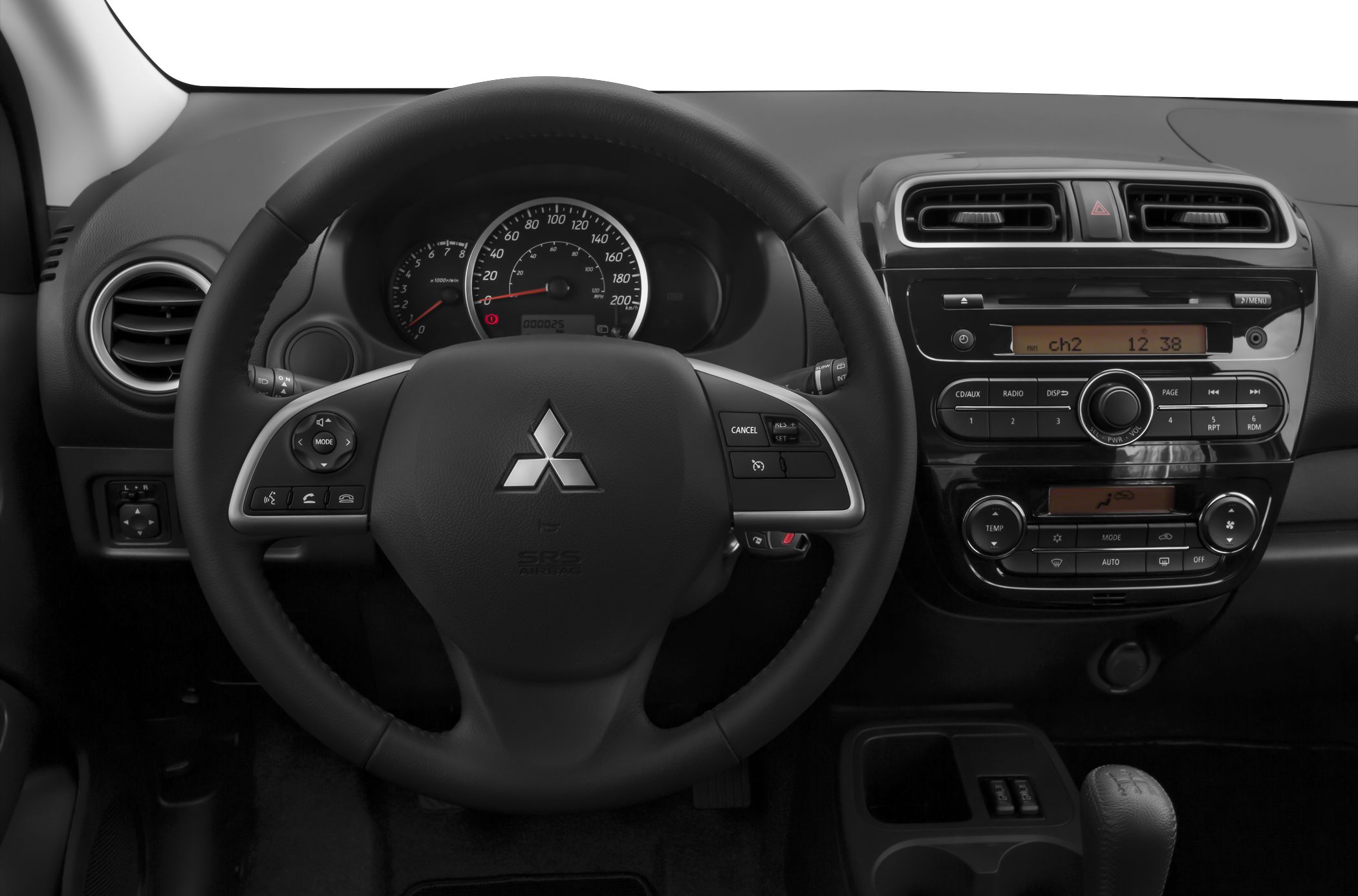 Dashboard with steering wheel, speedometer, and center control panel