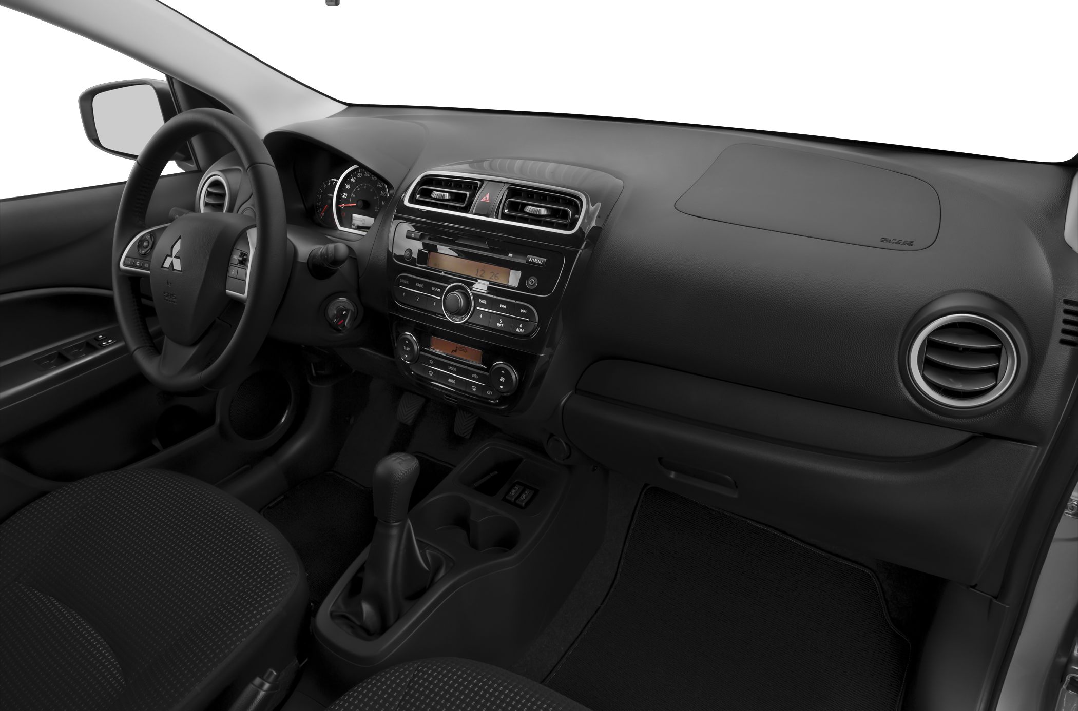 Dashboard, steering wheel, manual gear shift, center console