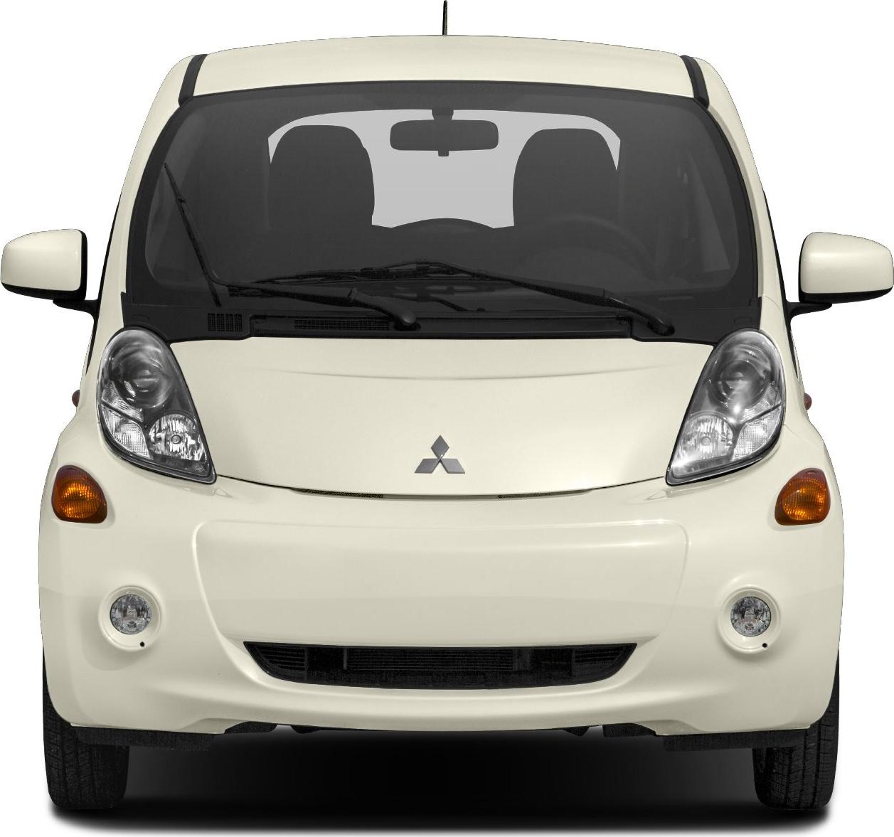 Compact electric vehicle front view with distinctive headlights and fog lights