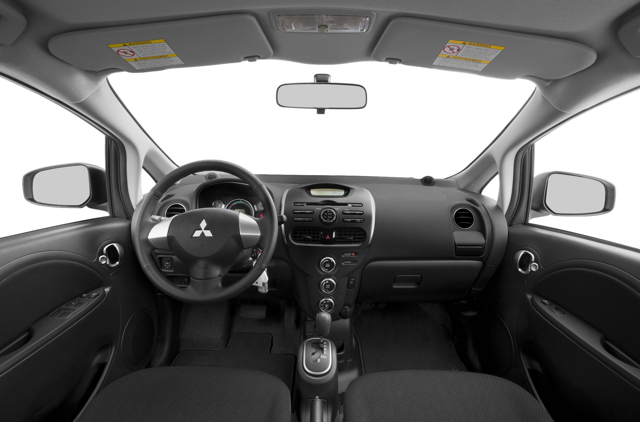 Dashboard and steering wheel with control panel in compact car interior