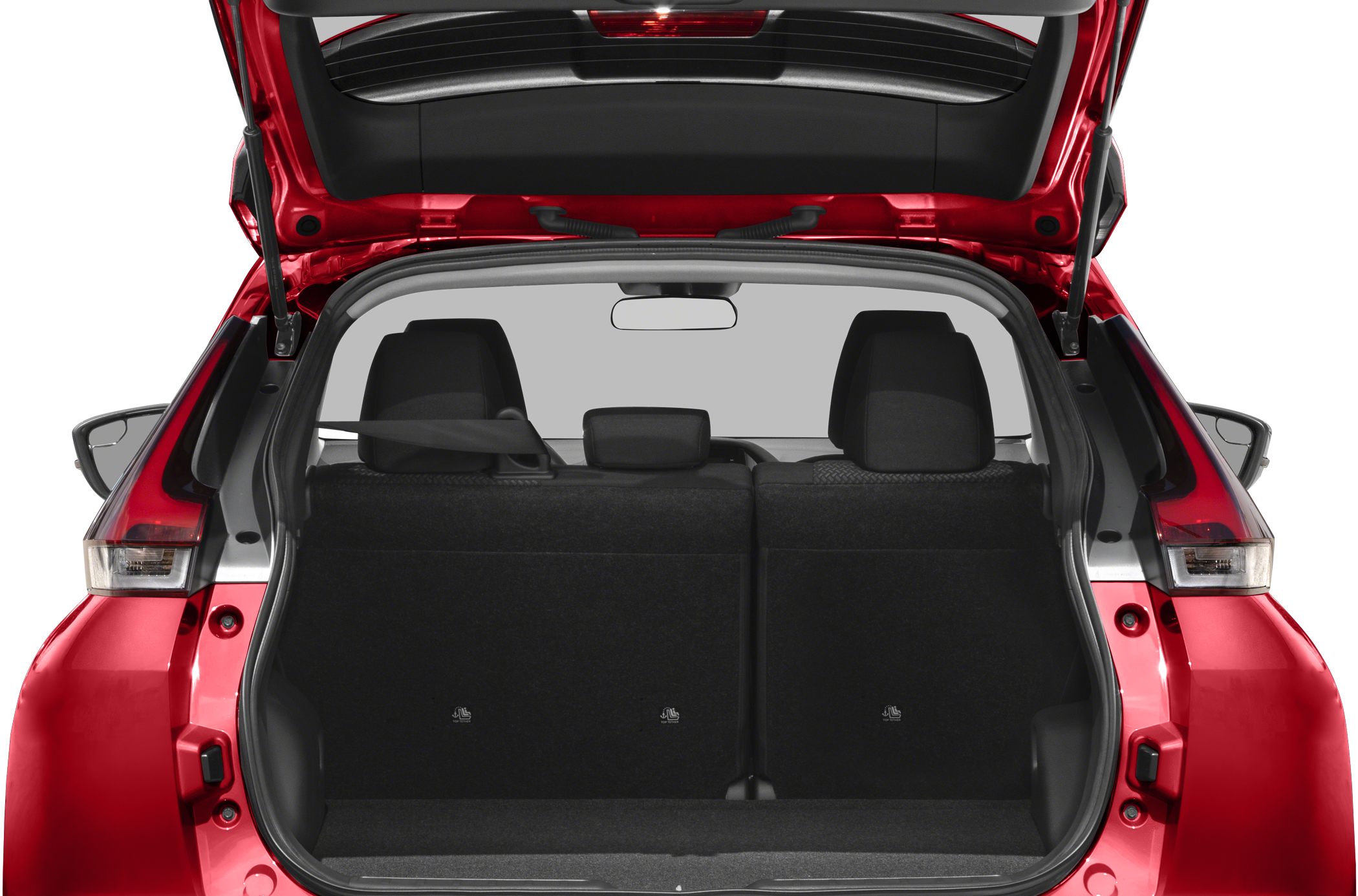 Open rear tailgate showing spacious cargo area and folded rear seats.