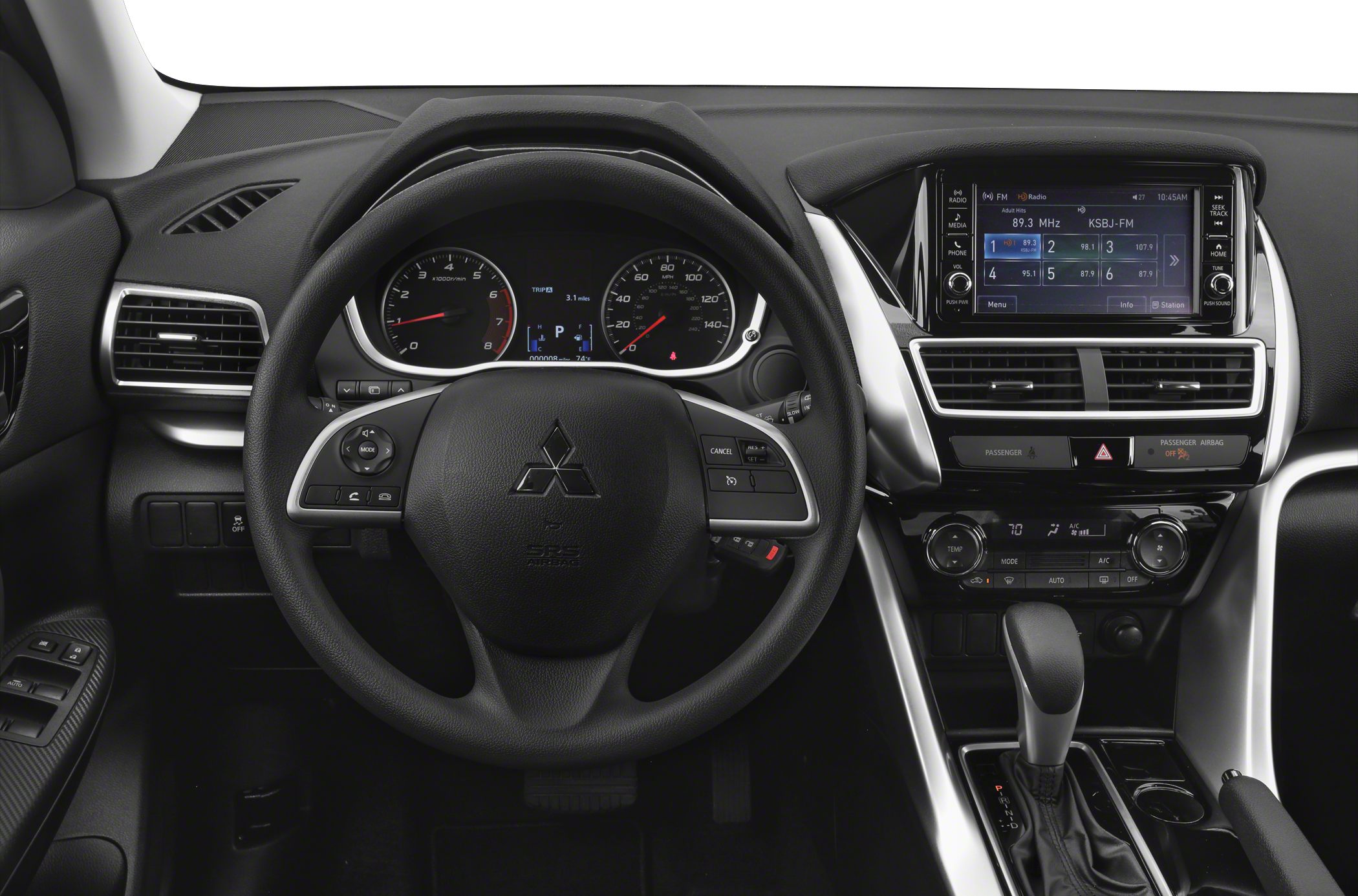 Dashboard with infotainment screen and multifunction steering wheel