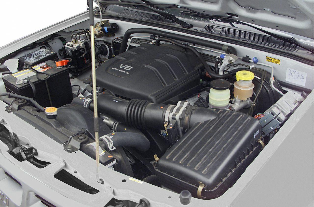 V6 DOHC 24-valve engine with air intake and battery in SUV engine bay